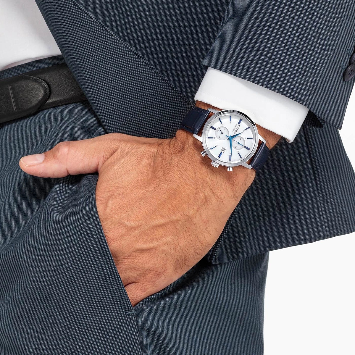 Montre Citizen CA7069-16A Chronographe Eco-Drive 42mm Cuir Blanc Homme