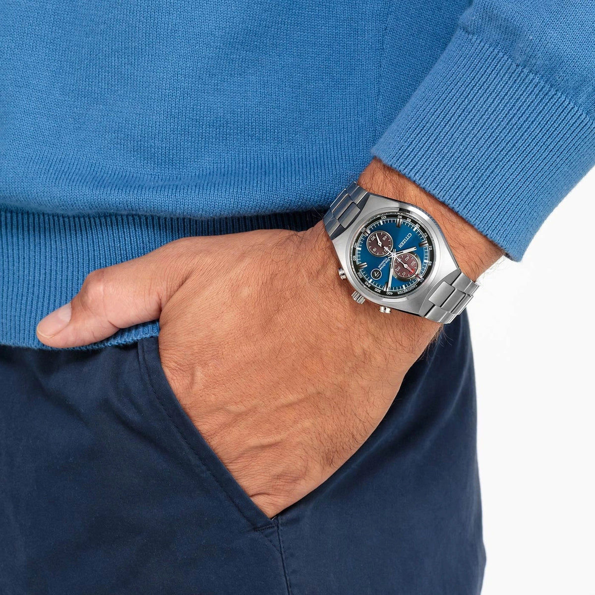 Montre Citizen CA7090-87L Chronographe 43mm Super Titanium Bleu Homme