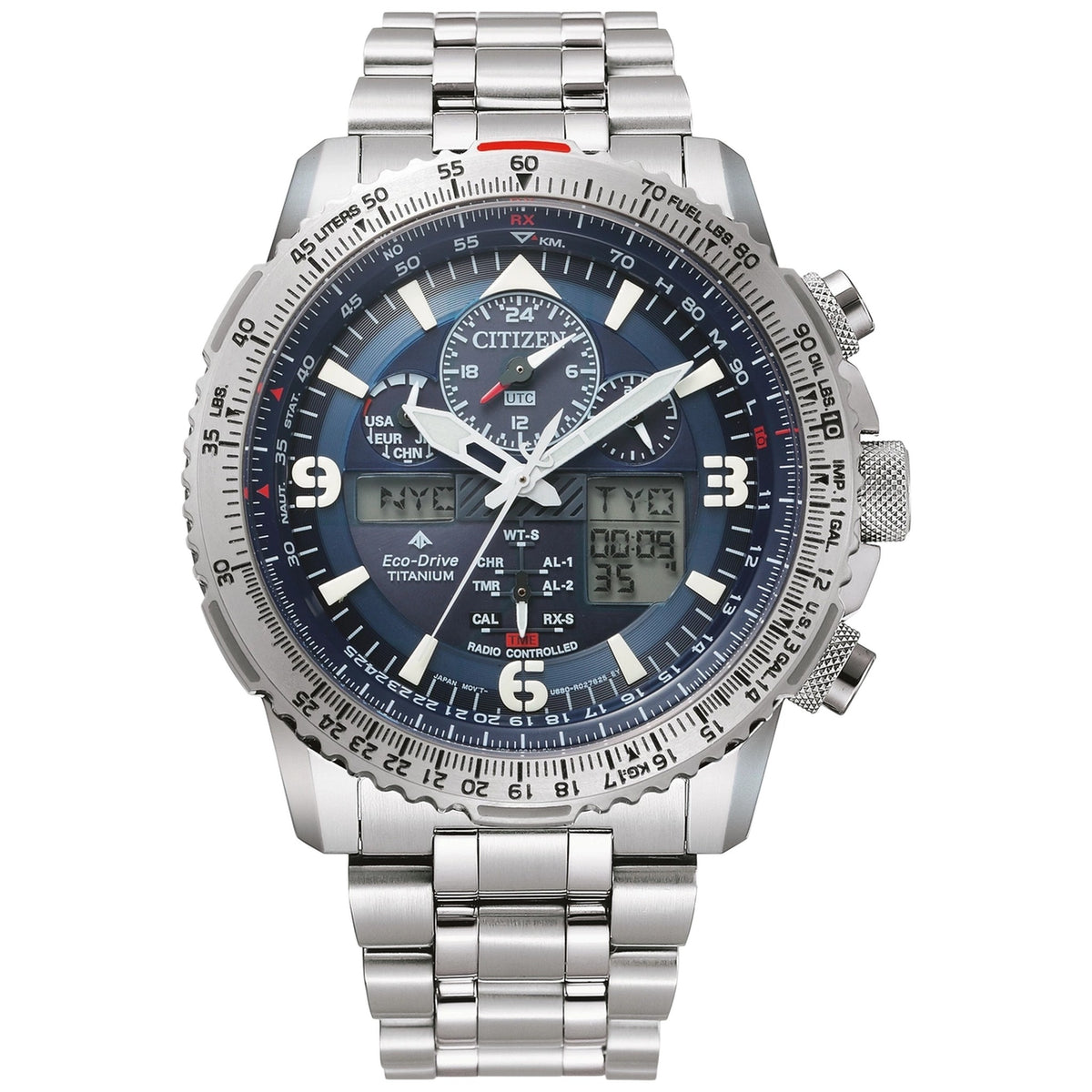Montre Citizen JY8100-80L Sky Eco-Drive 45.4mm Super Titanium Bleu Homme