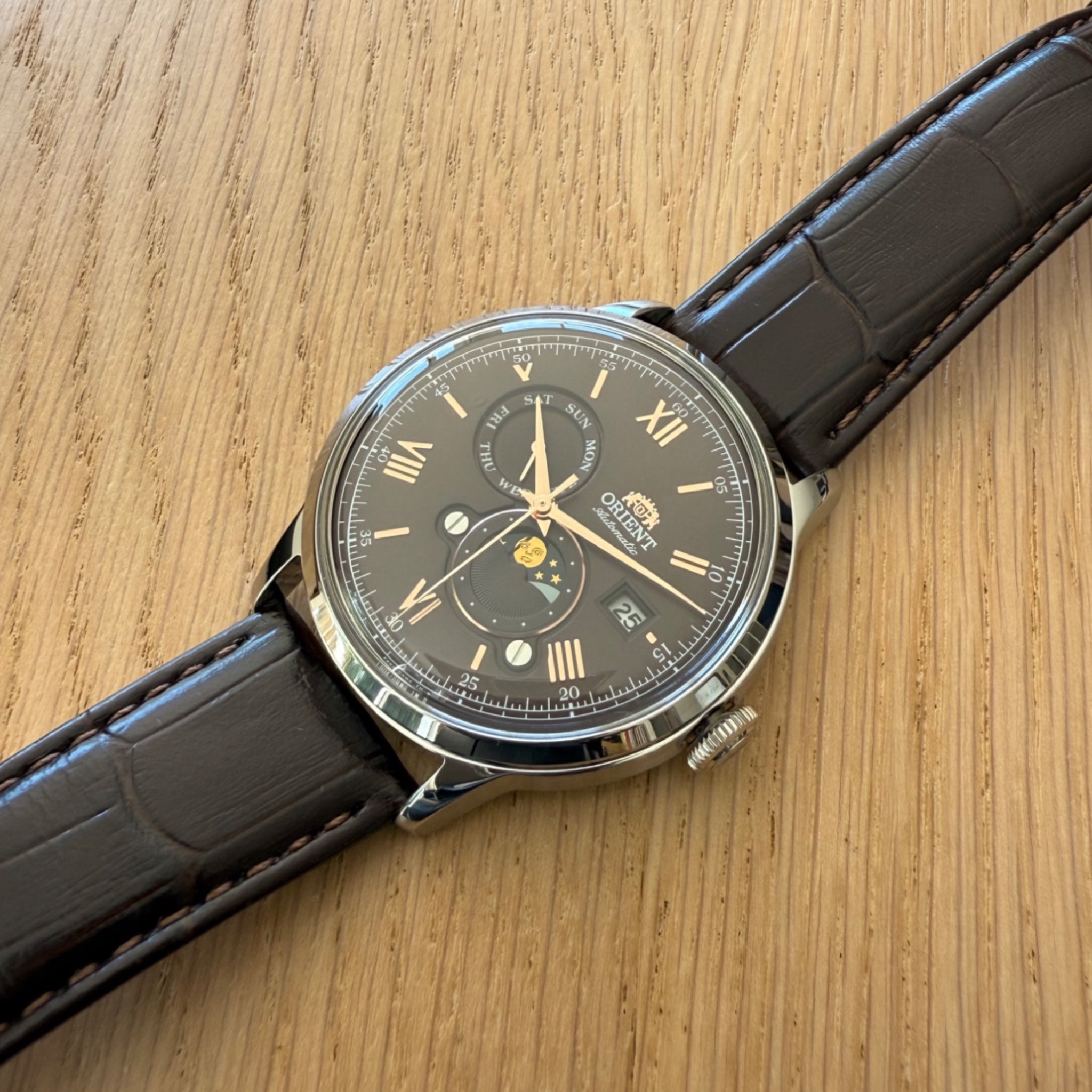 Montre Orient Bambino V9 Classic Sun and Moon RA-AK0804Y Automatique Marron