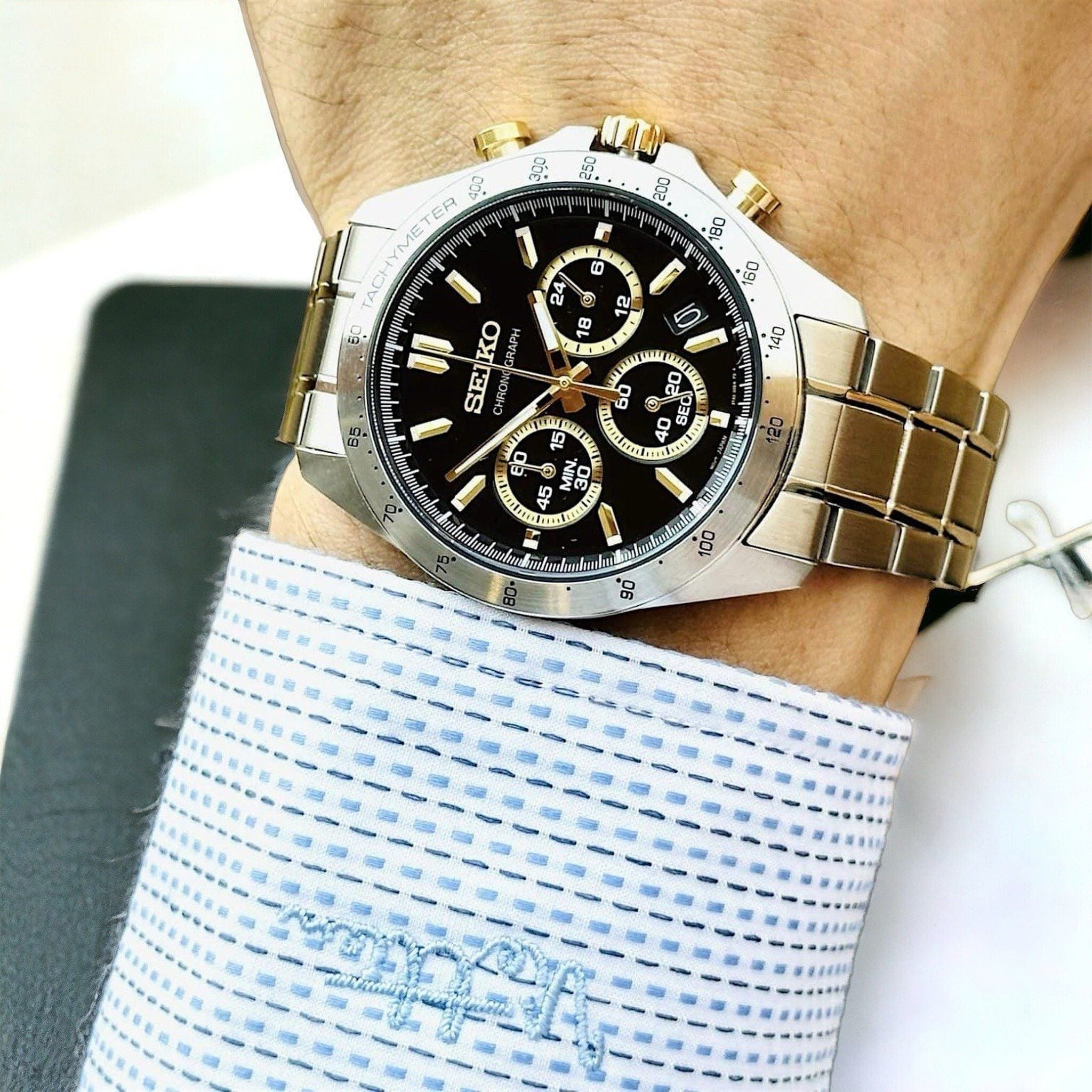 Montre Seiko JDM Homme Quartz SBTR015 Spirit Chronographe Noir Doré