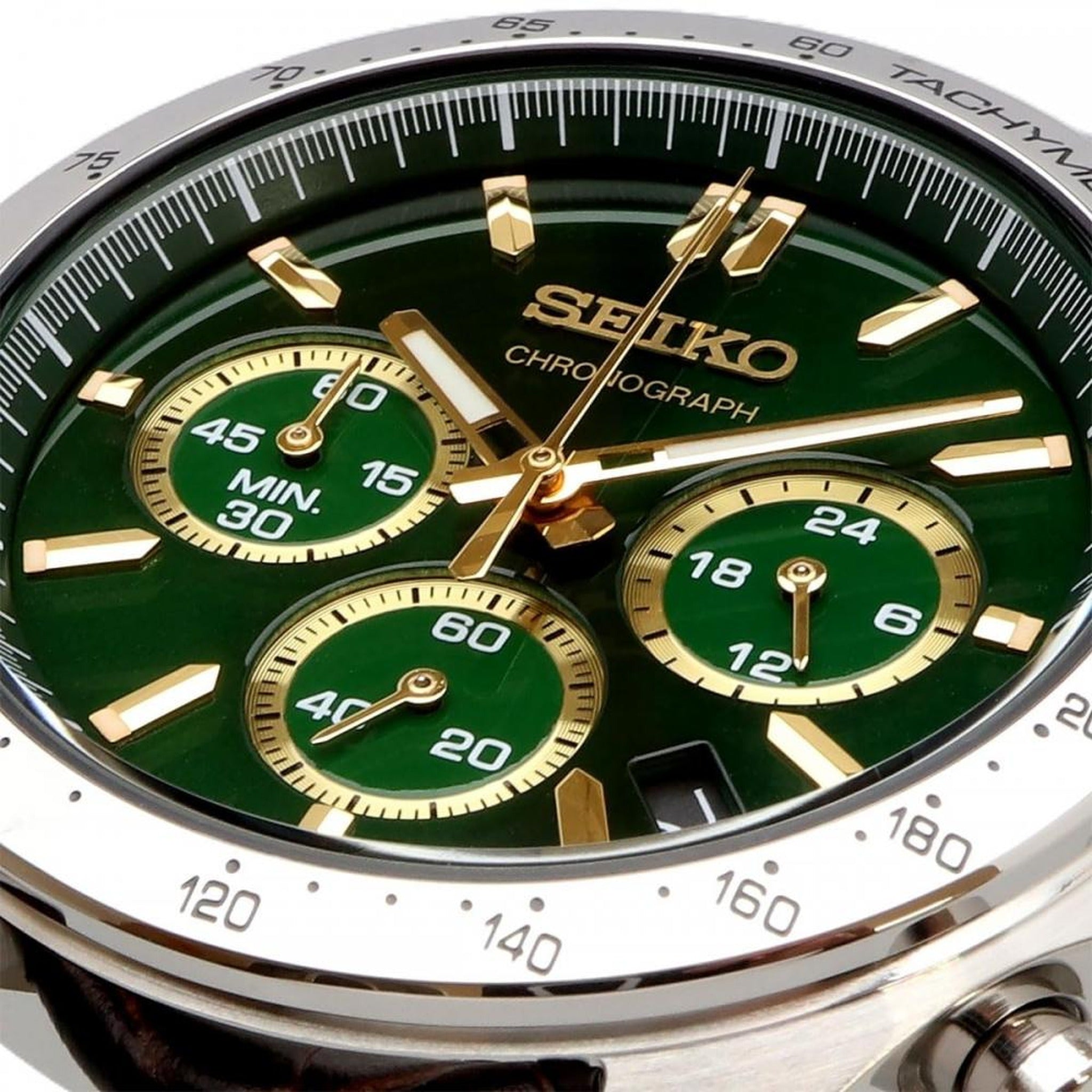 Seiko JDM Men's Quartz Watch SBTR017 Spirit Chronograph Green Leather