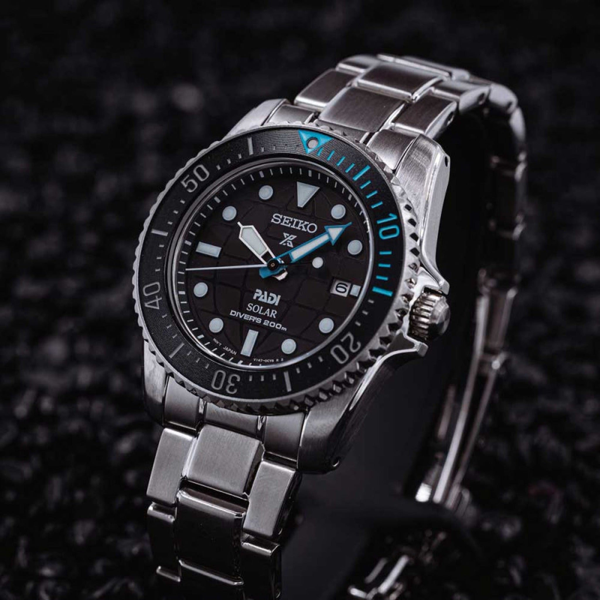 Seiko Men's Prospex PADI Solar SNE575P1 Black Blue Watch