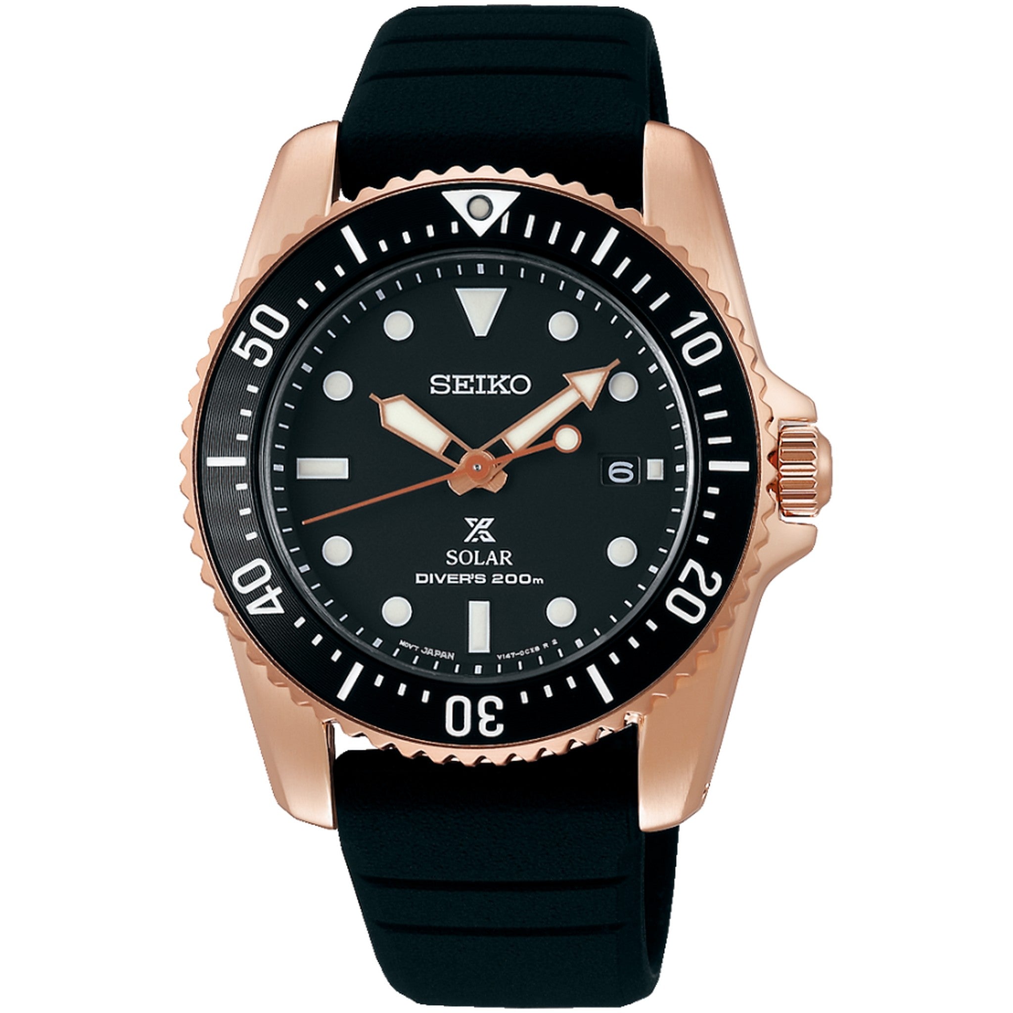 Seiko Men's Prospex Solar Watch SNE586P1 Rose Gold Black