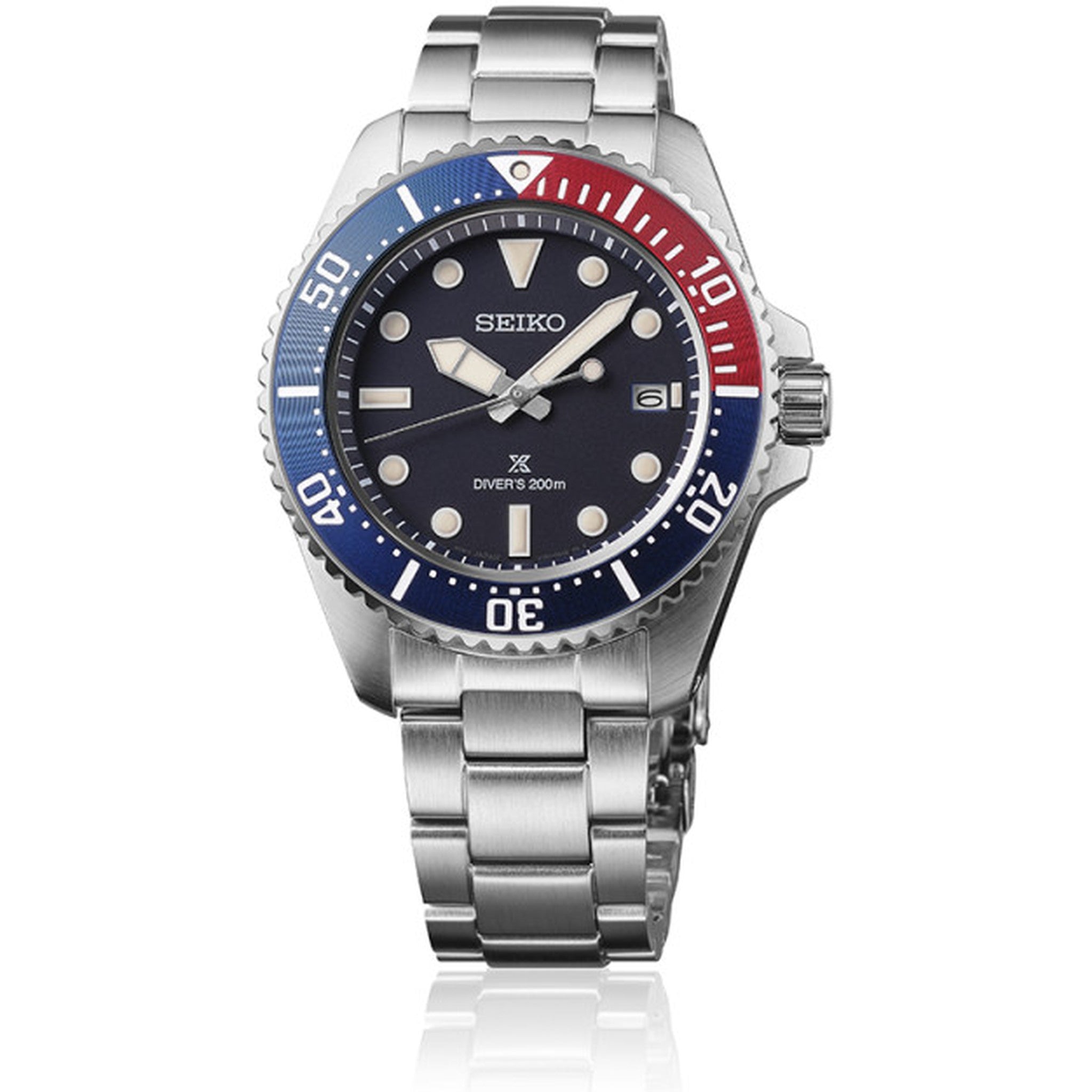 Seiko Prospex Men's Watch SNE595P1 Solar Silver Blue Red