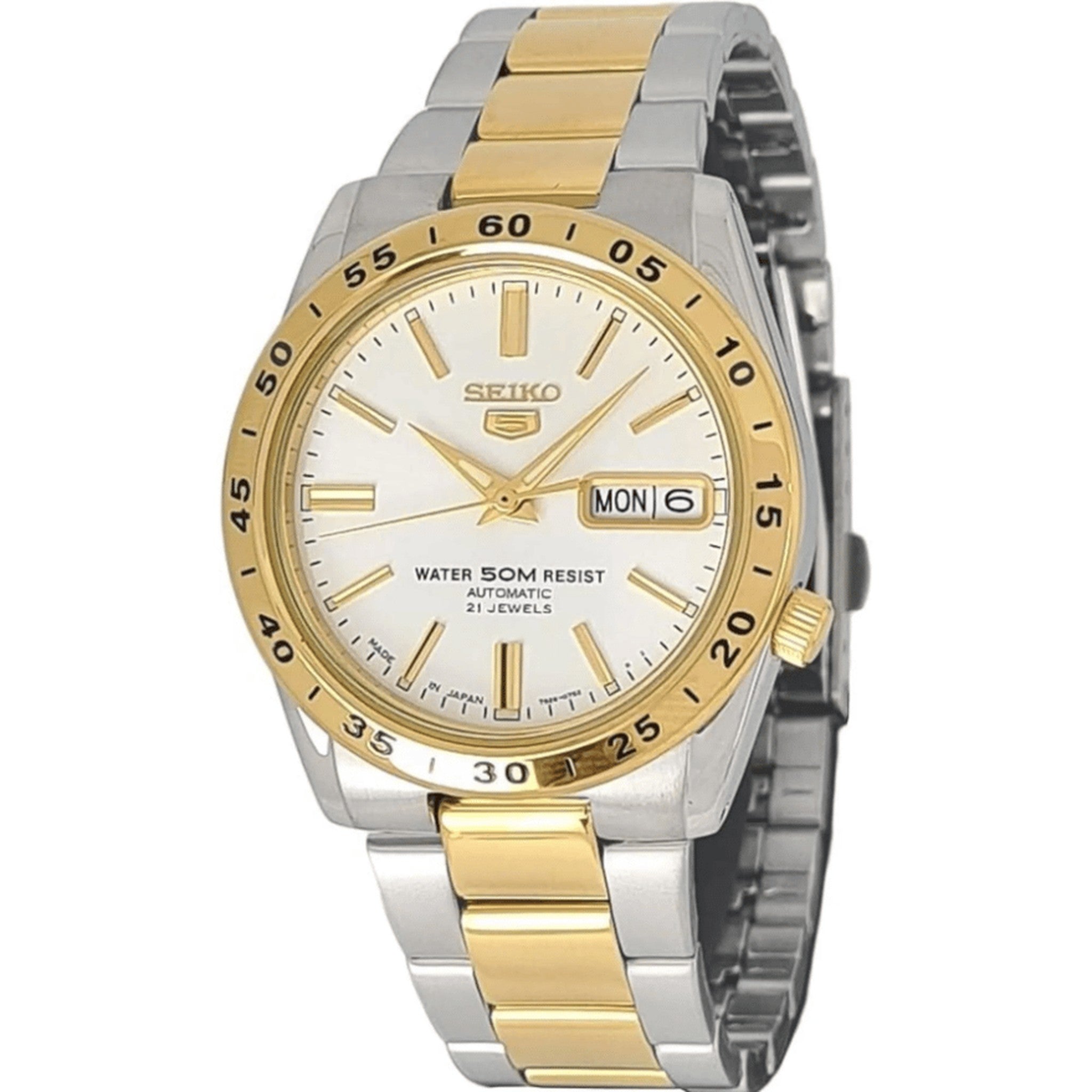 Seiko 5 Men's Automatic Watch SNKE04J1 White Silver Gold