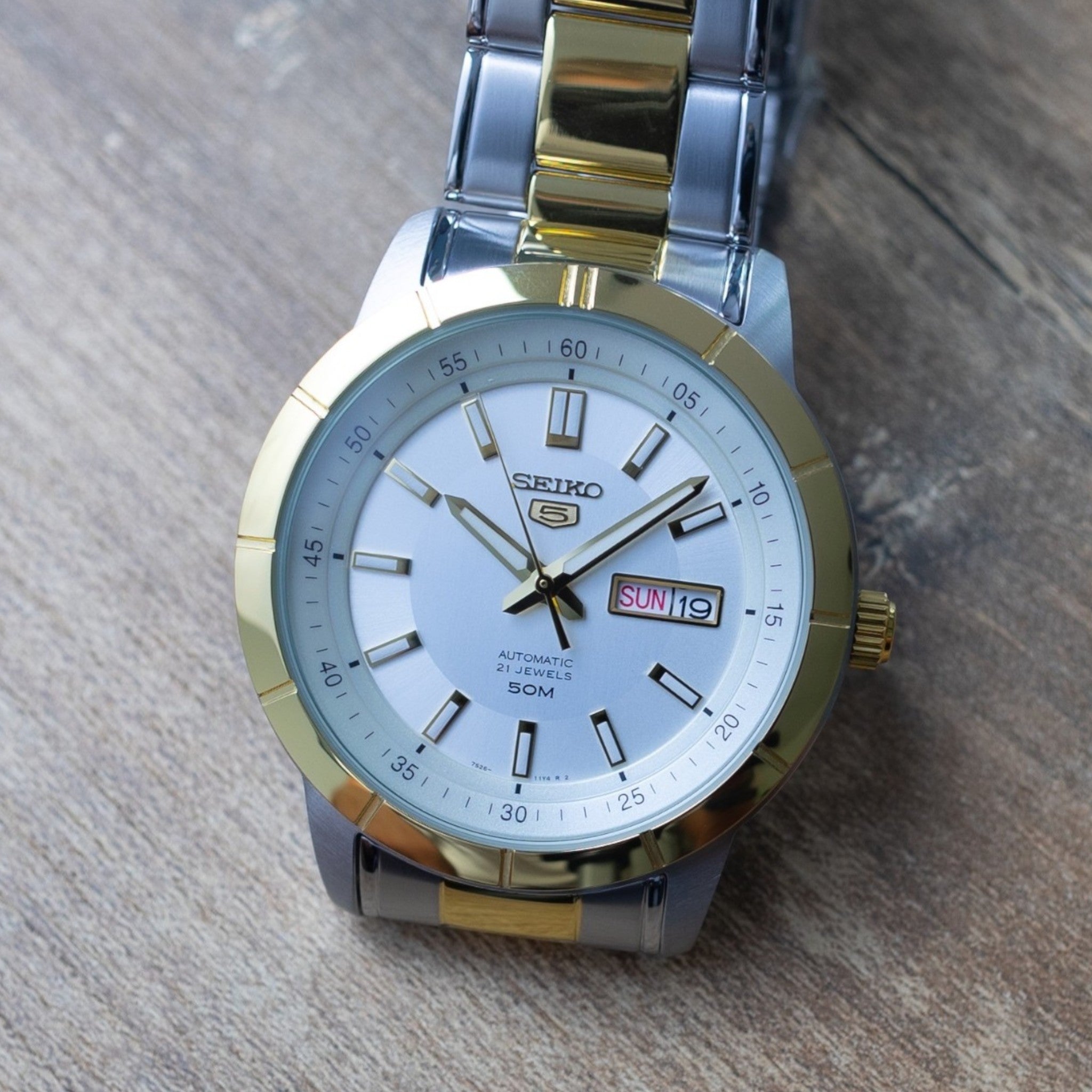 Montre Seiko 5 SNKN58K1 Homme Automatique Blanc Doré