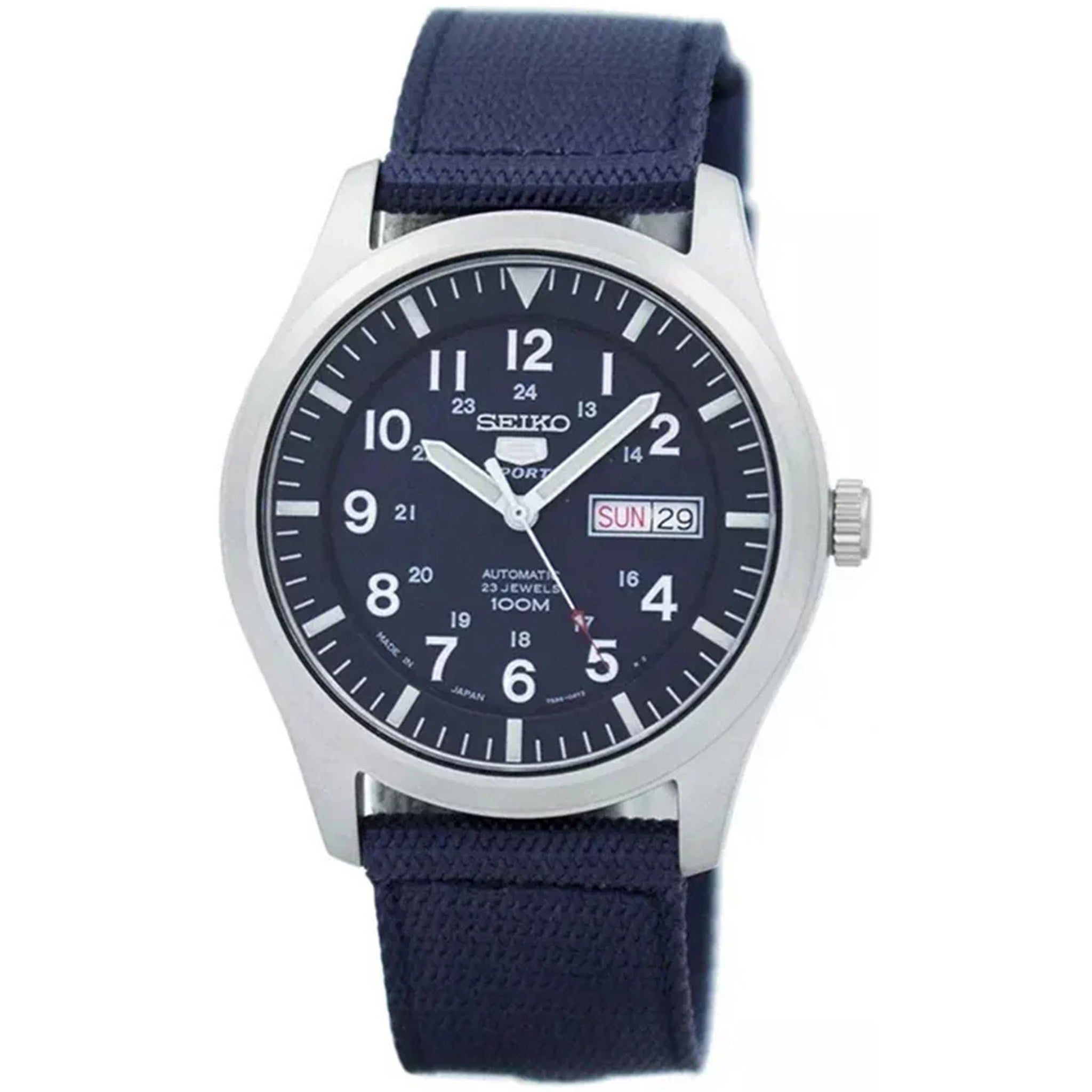 Seiko 5 Sports Herren-Automatikuhr SNZG11J1, blaues Nylon-NATO-Armband