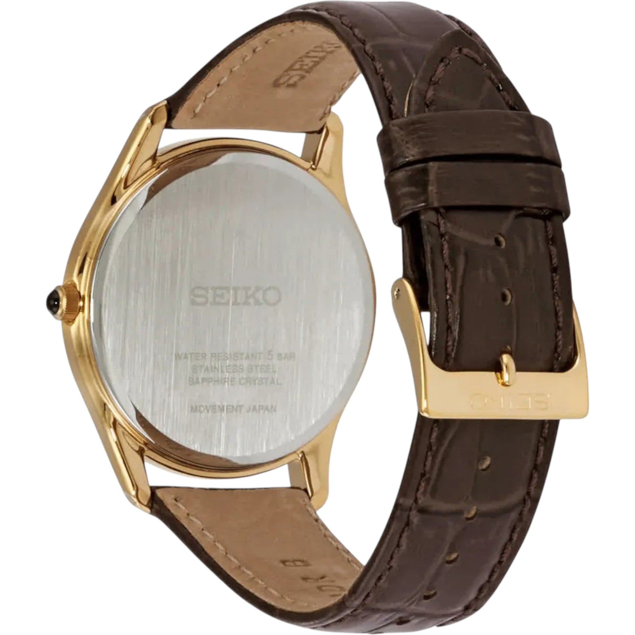 Montre Seiko Classic Homme SRK050P1 Doré Blanc Cuir Marron Quartz