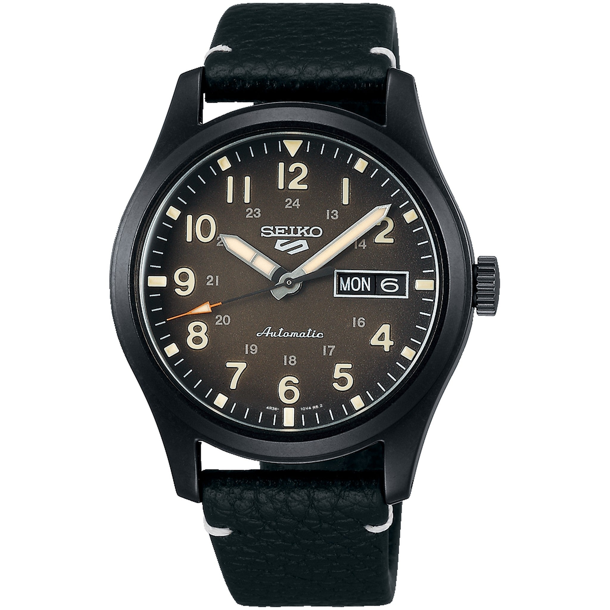 Seiko 5 Sports Herren-Automatikuhr SRPG41K1 Field Sports Schwarzes Lederarmband