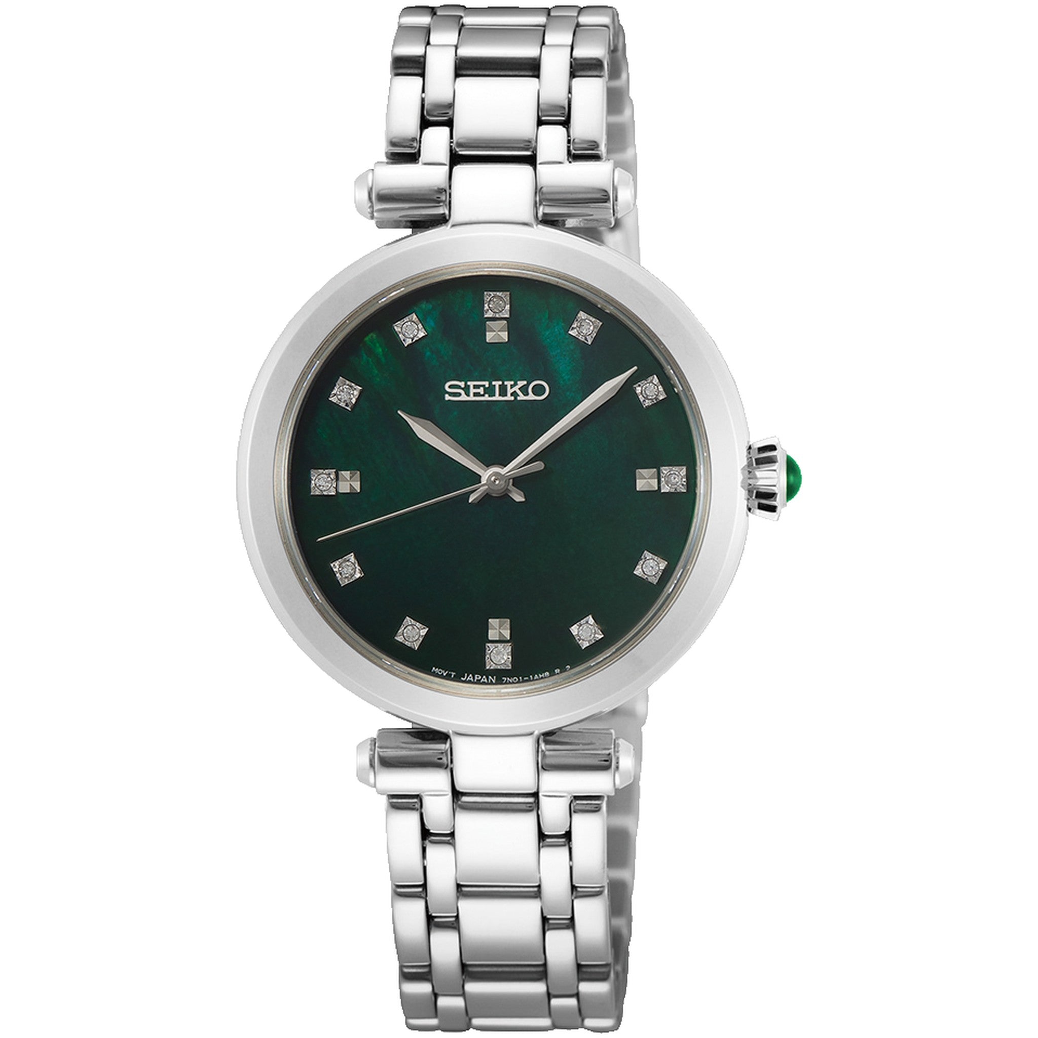 Seiko Women's Quartz Watch SRZ535P1 Mother-of-Pearl Green with 12 Diamonds
