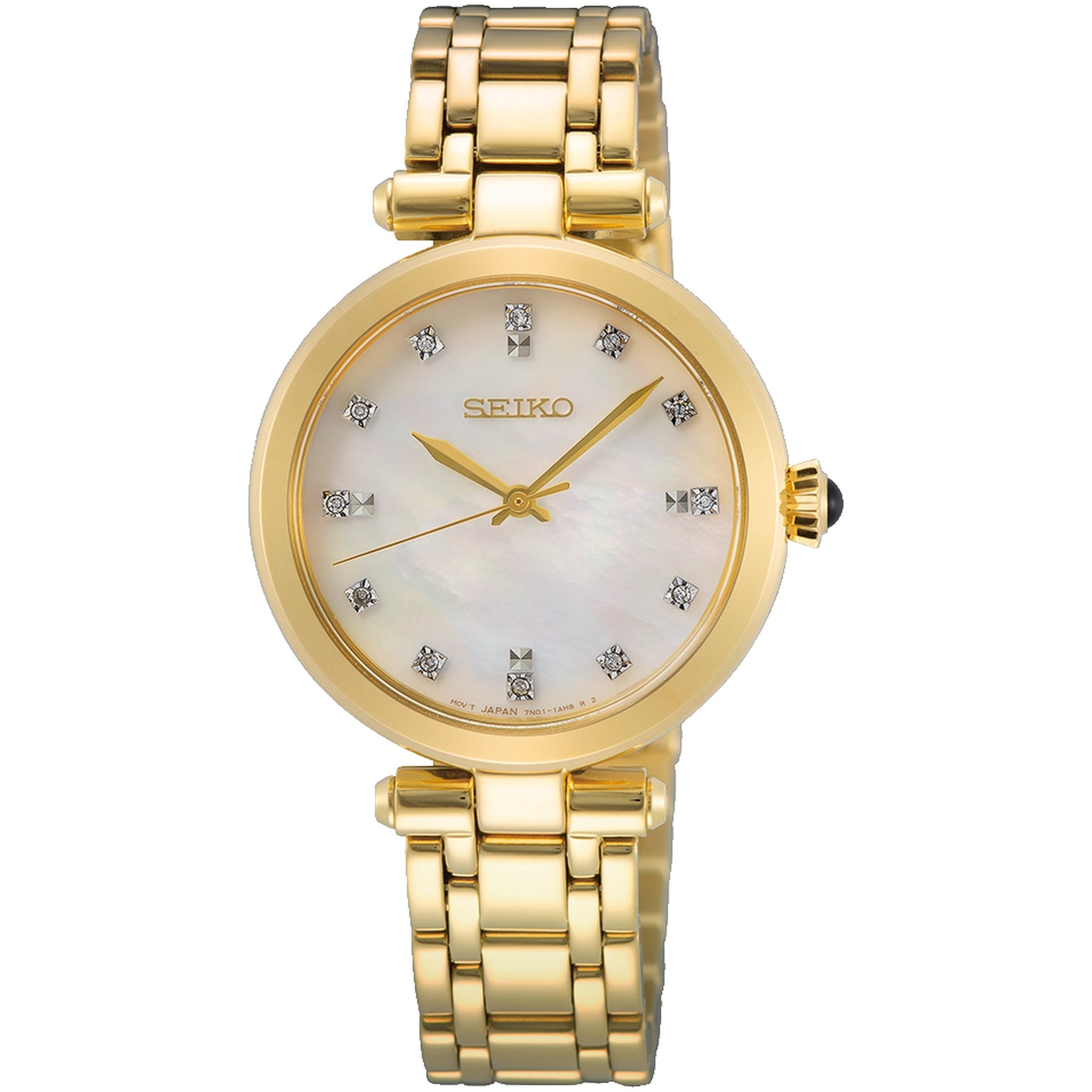 Seiko Women's Quartz Watch SRZ536P1 Gold Plated Mother of Pearl with 12 Diamonds