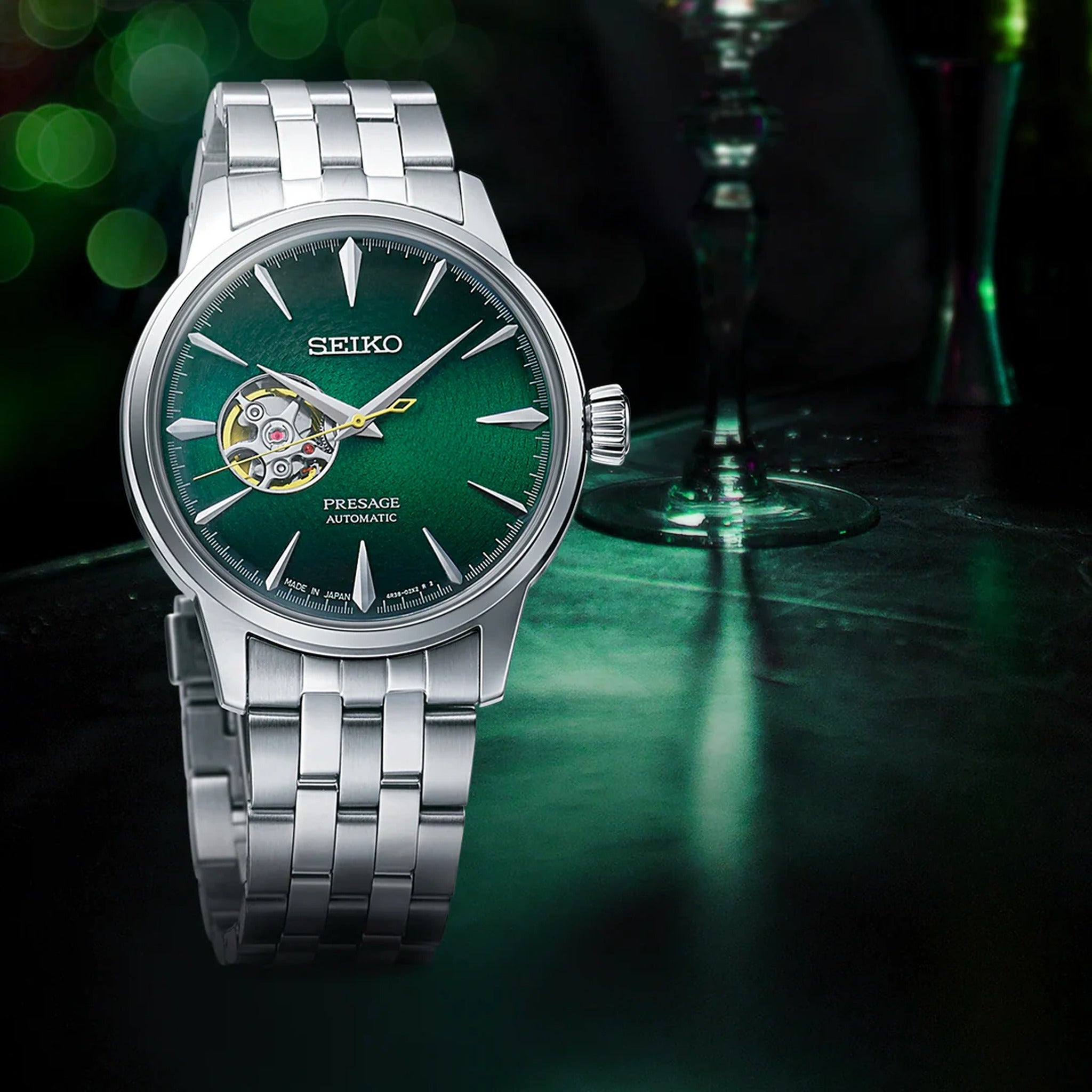 Seiko Presage Open Heart Men's Automatic Watch SSA441J1 Grasshopper Green