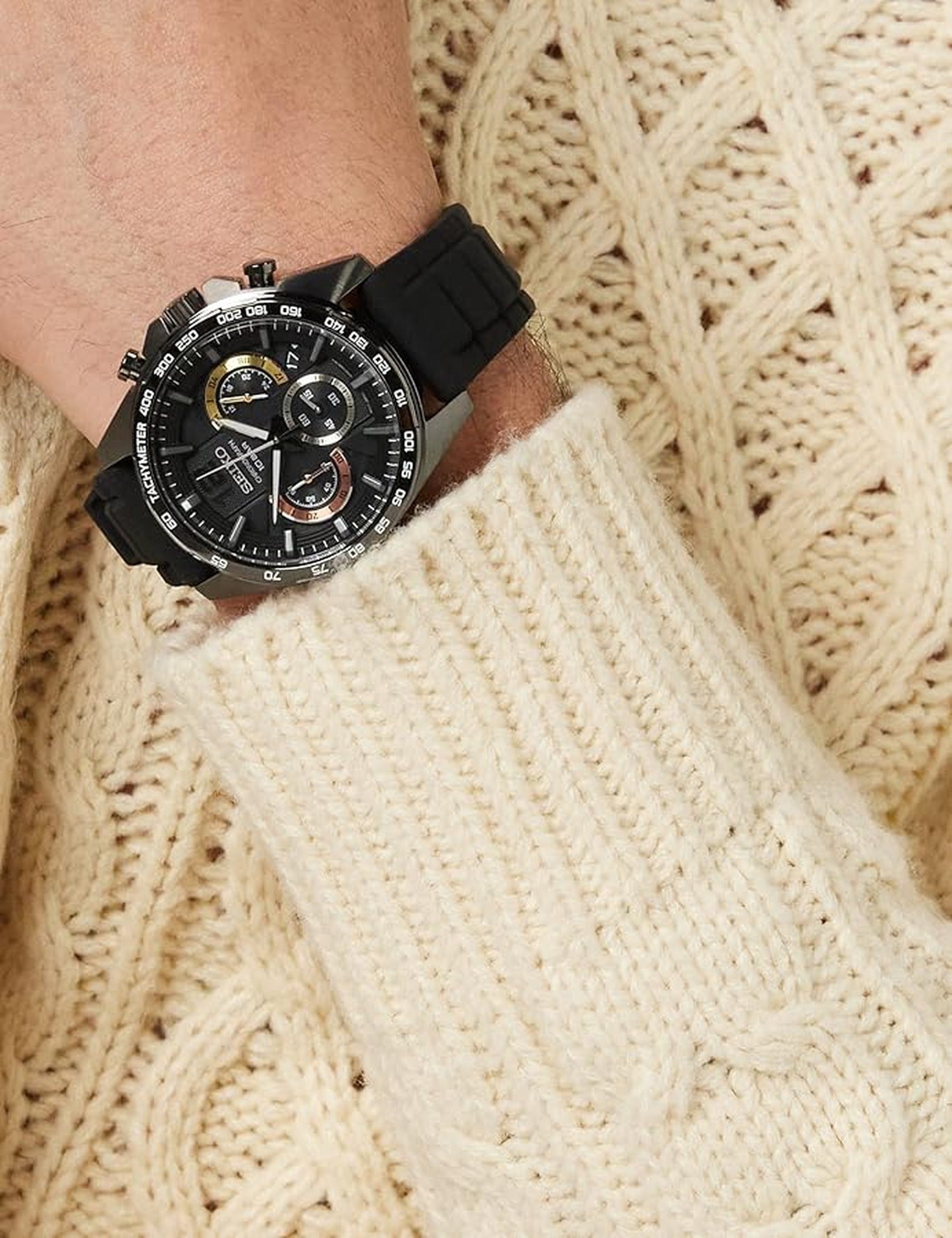 Seiko Men's Chronograph Sport Quartz Watch SSB349P1 Black Rubber Strap