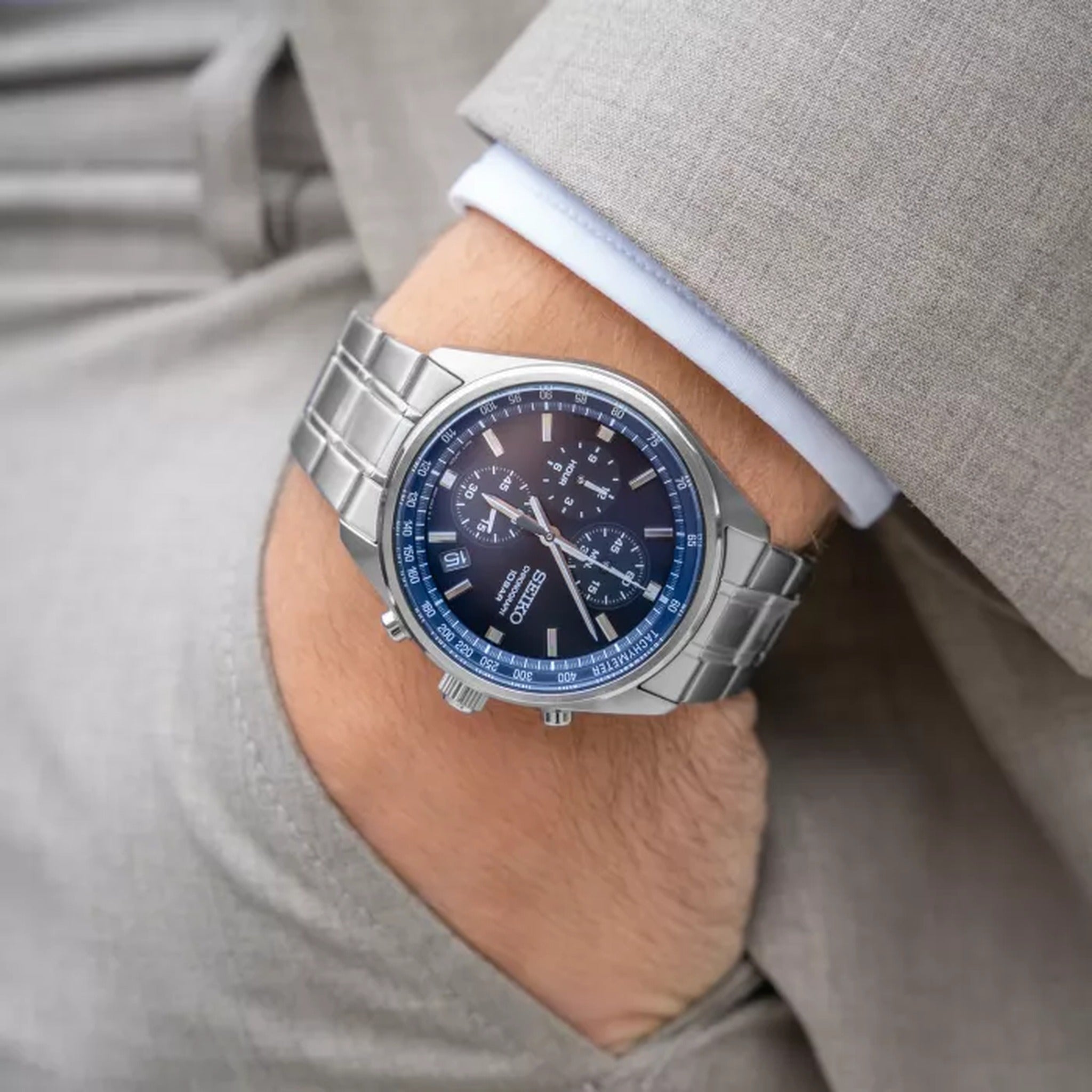 Seiko Men's Chronograph Sport Quartz Watch SSB377P1 Steel Blue