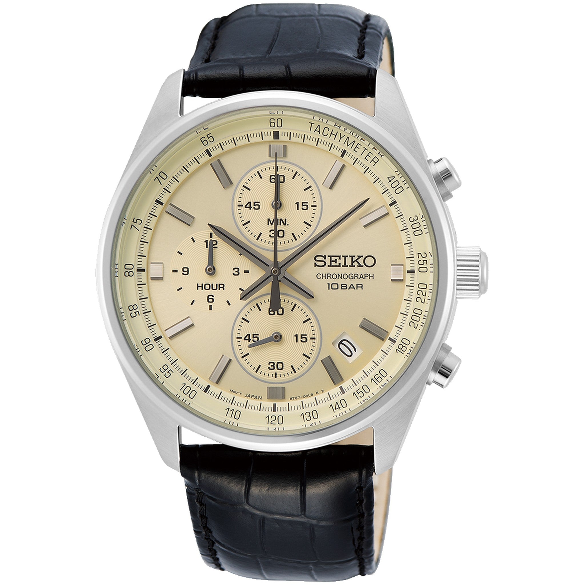 Seiko Men's Chronograph Sport Quartz Watch SSB383P1 Beige Leather Strap