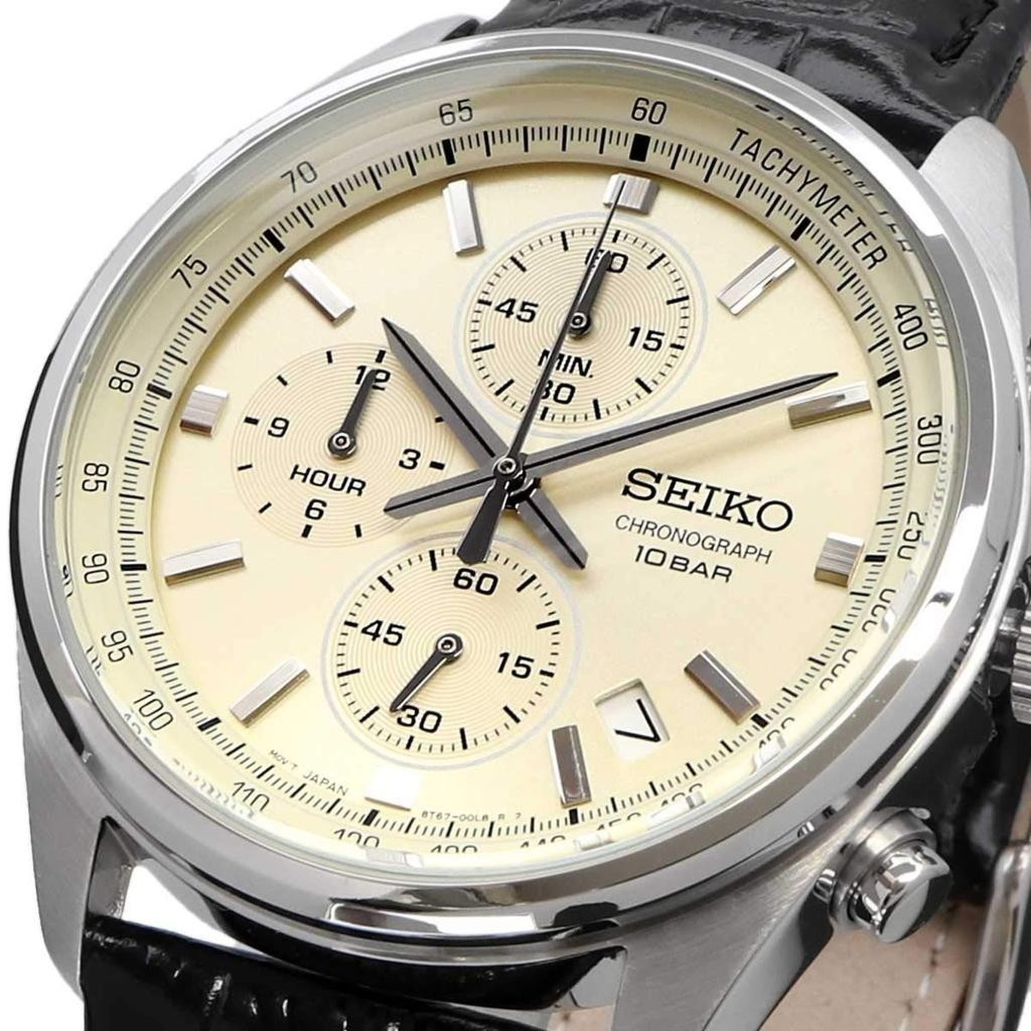 Seiko Men's Chronograph Sport Quartz Watch SSB383P1 Beige Leather Strap