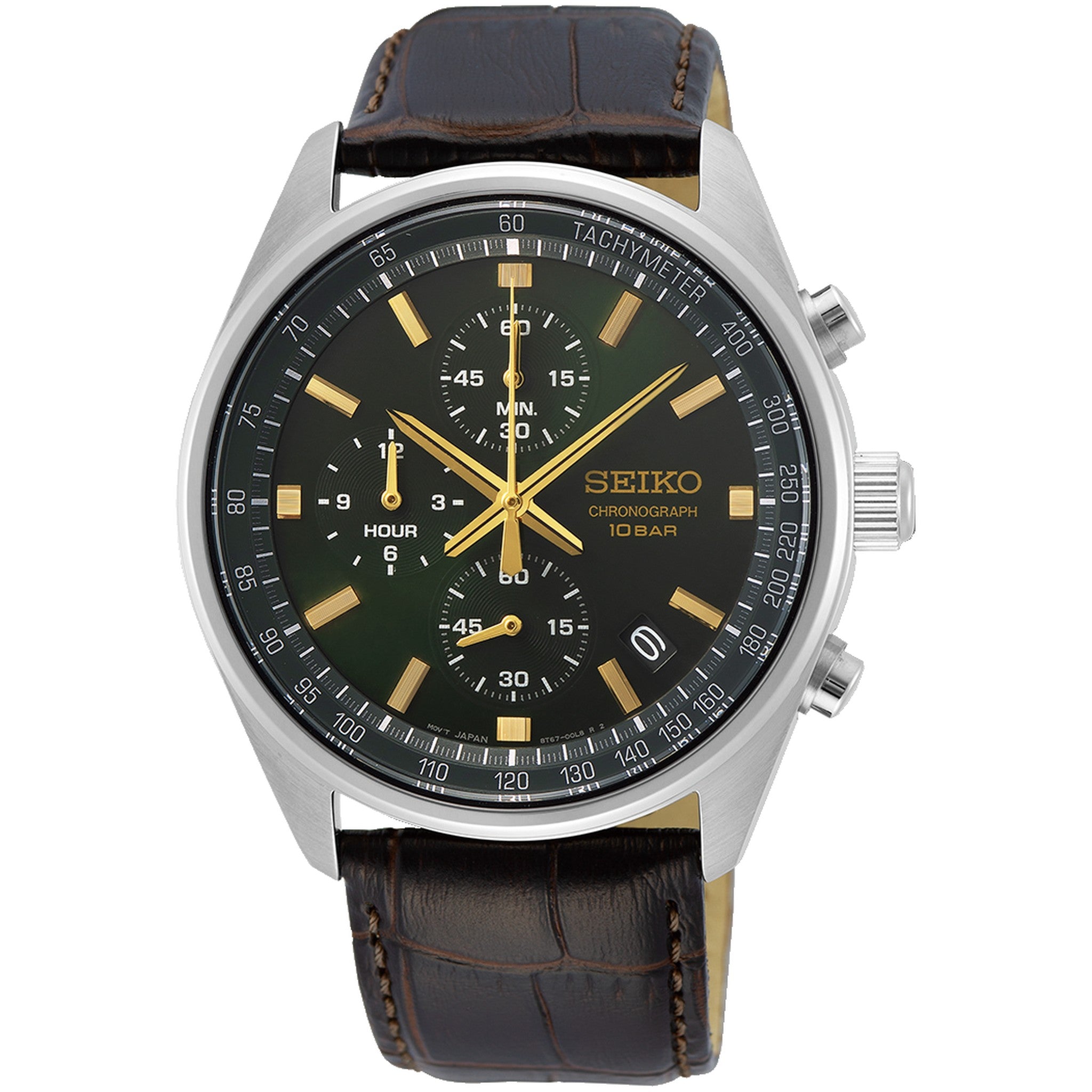 Seiko Men's Chronograph Sport Watch Quartz SSB385P1 Green Leather Strap