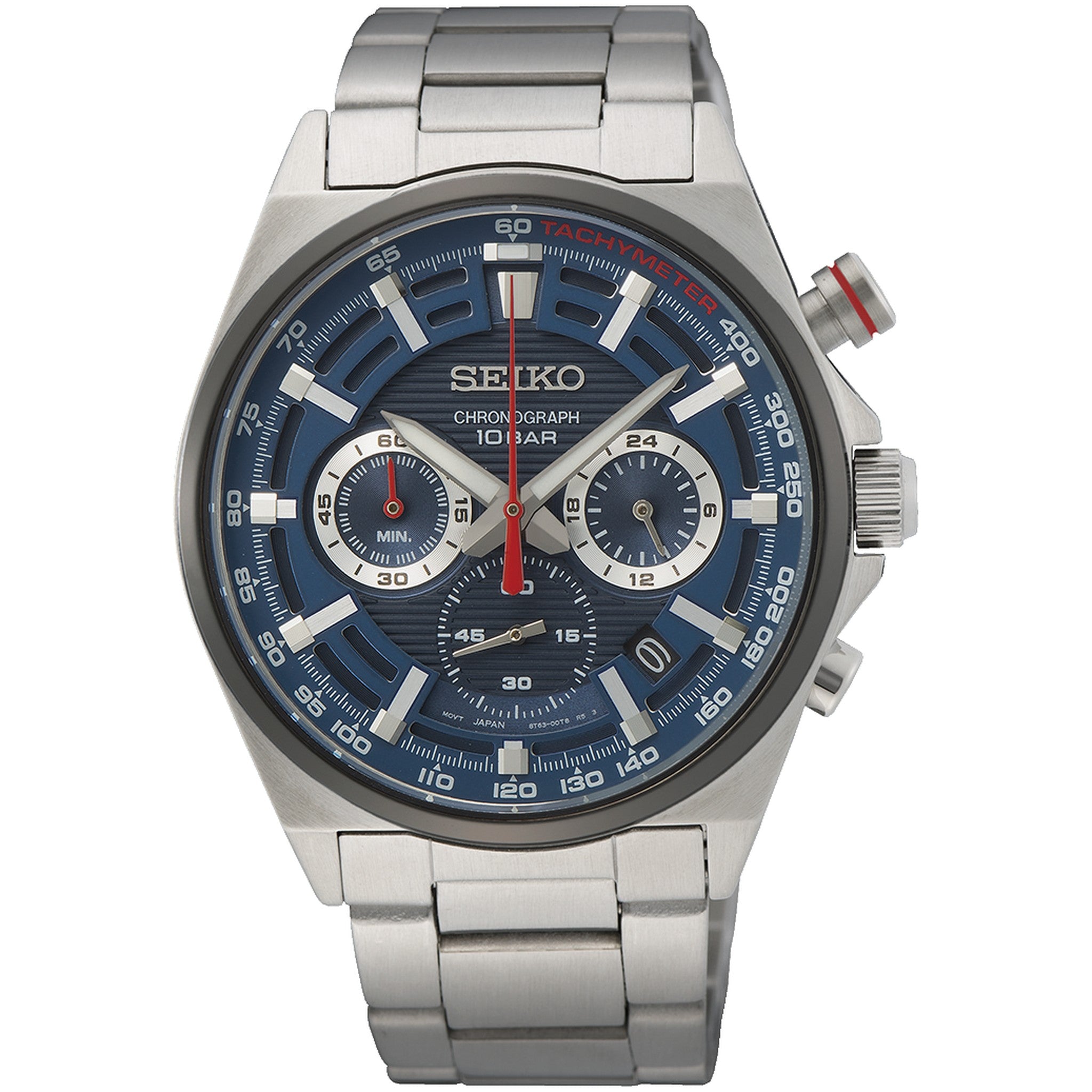 Seiko Herren-Chronograph Racing Sport Quarzuhr SSB407P1 Blau Rot