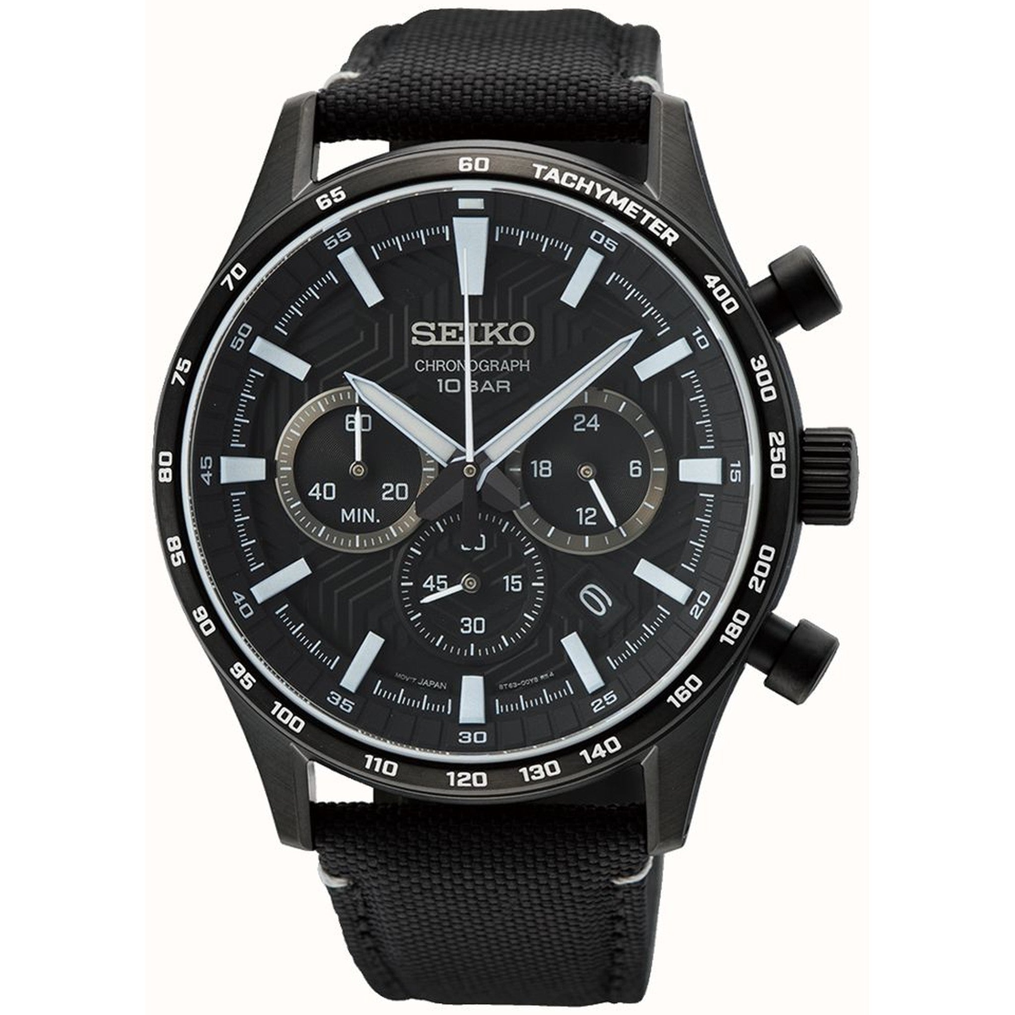 Montre Seiko Chronographe Urban Sports Homme Quartz SSB417P1 Noir Blanc Bracelet Nylon