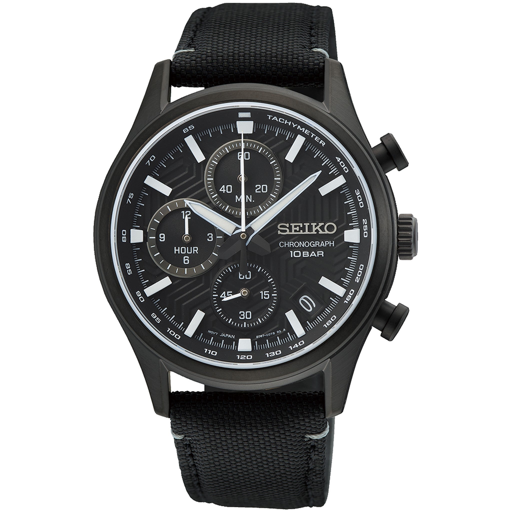 Montre Seiko Chronographe Urban Sports Homme Quartz SSB421P1 Noir Blanc Bracelet Nylon