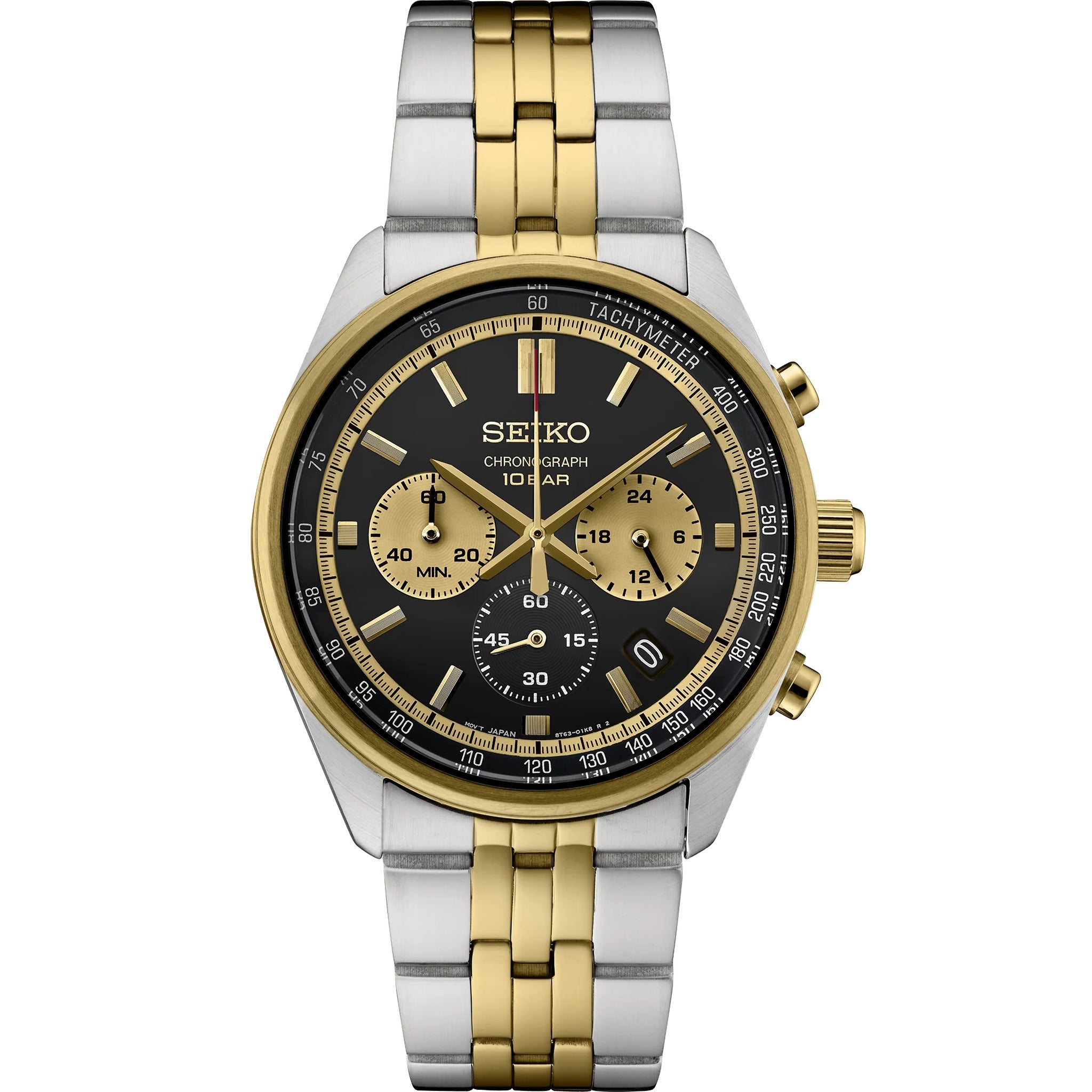 Montre Seiko Chronographe Sports Homme Quartz SSB430P1 Acier Noir Doré