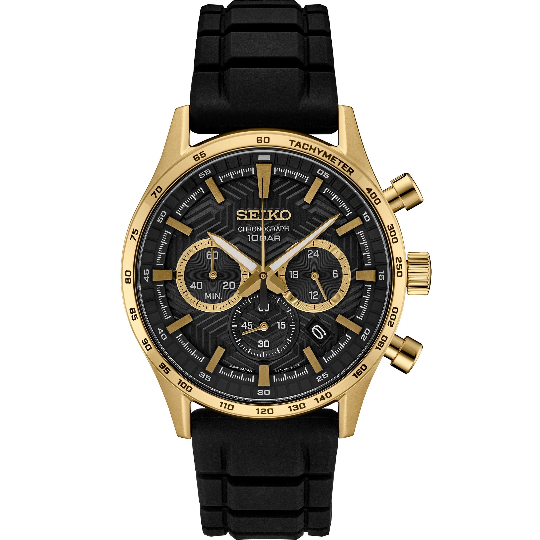 Seiko Herren-Chronograph-Sportuhr Quarz SSB446P1, goldfarbener Edelstahl, schwarzes Kautschukarmband