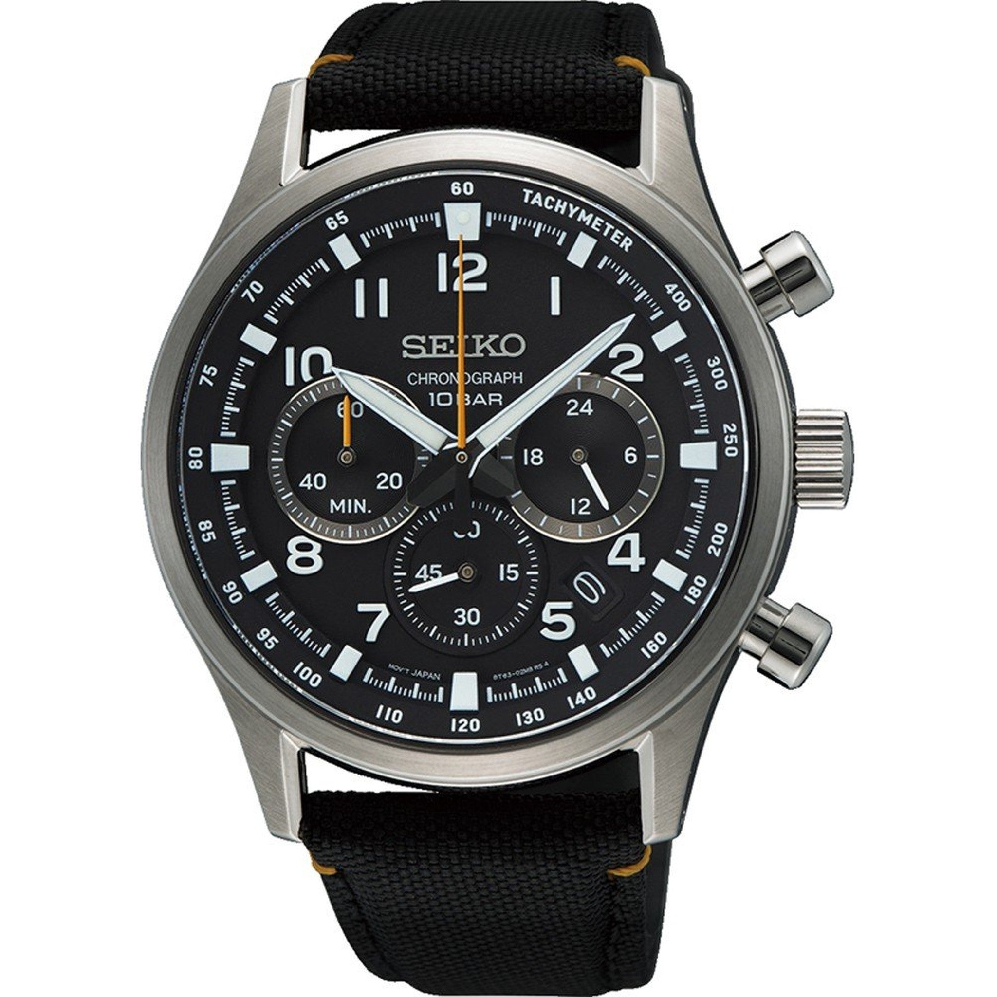 Seiko Men's Chronograph Sports Watch Quartz SSB449P1 Black Steel Nylon Strap