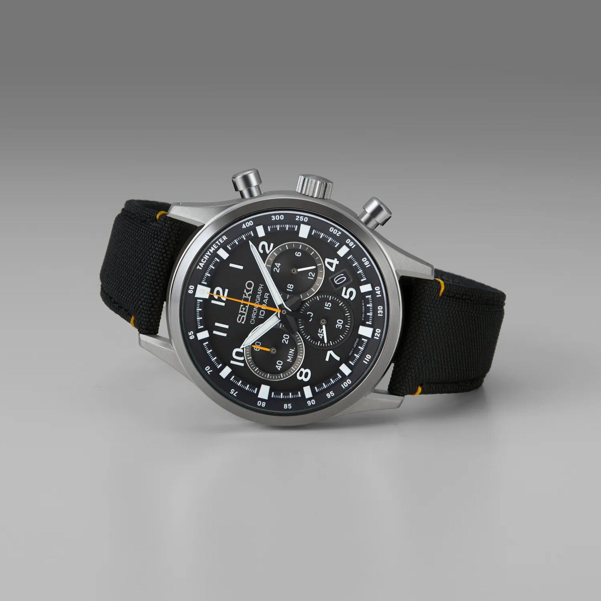 Seiko Men's Chronograph Sports Watch Quartz SSB449P1 Black Steel Nylon Strap