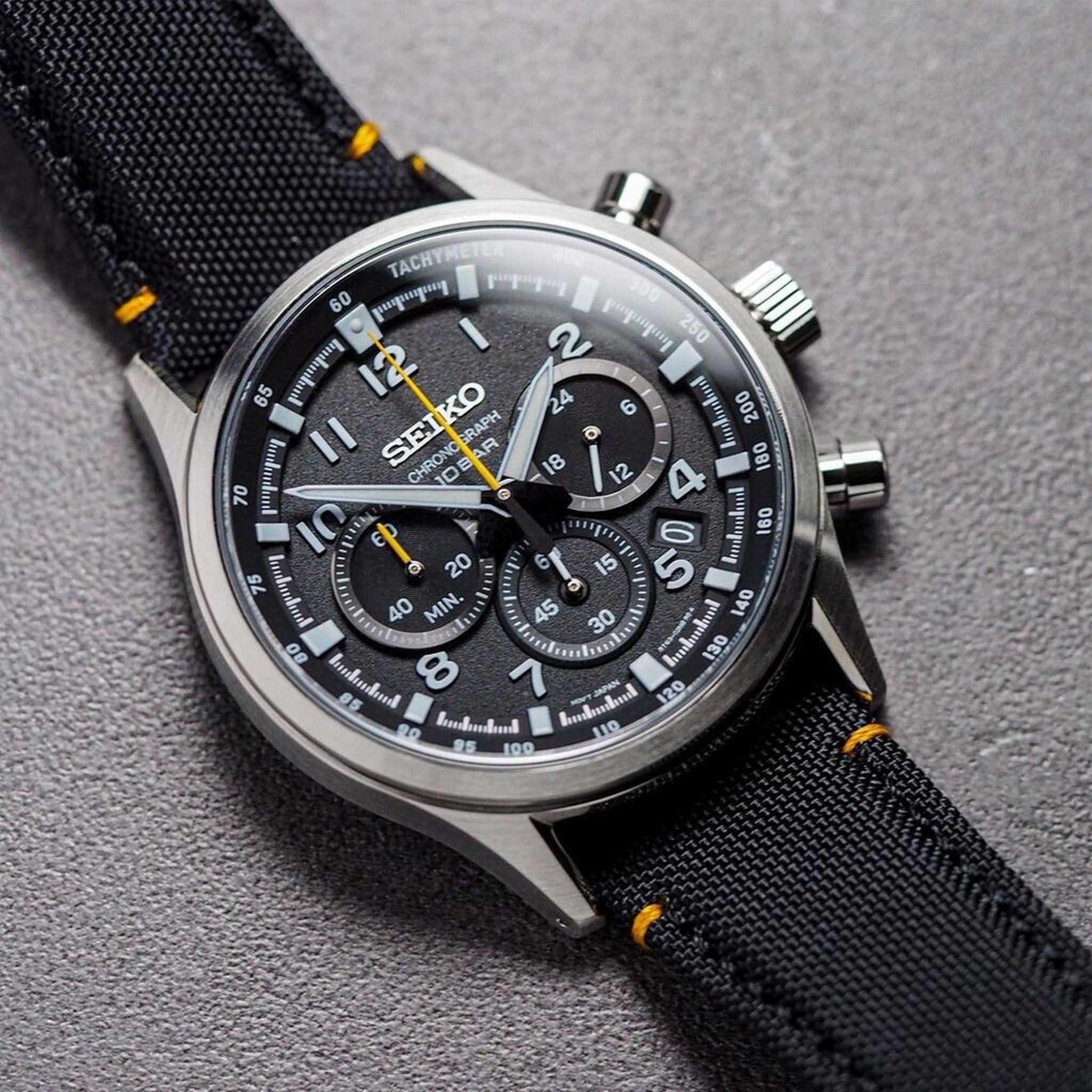 Seiko Men's Chronograph Sports Watch Quartz SSB449P1 Black Steel Nylon Strap