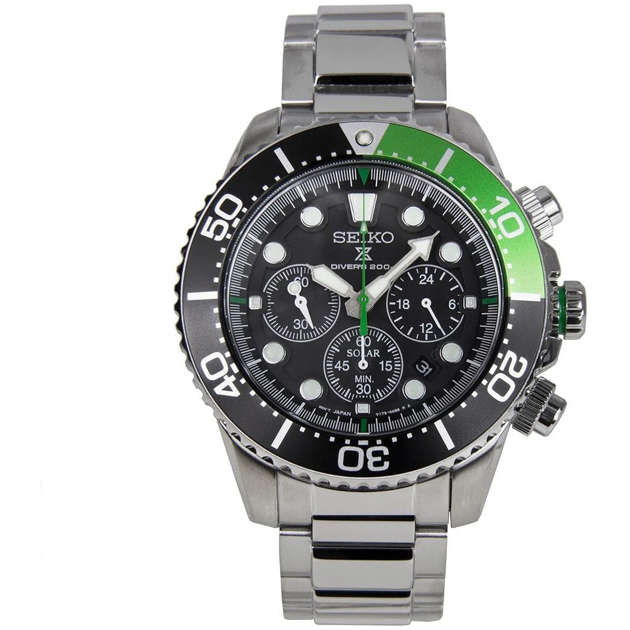 Seiko Men's Prospex Solar Chronograph Watch SSC615P1 Black Green