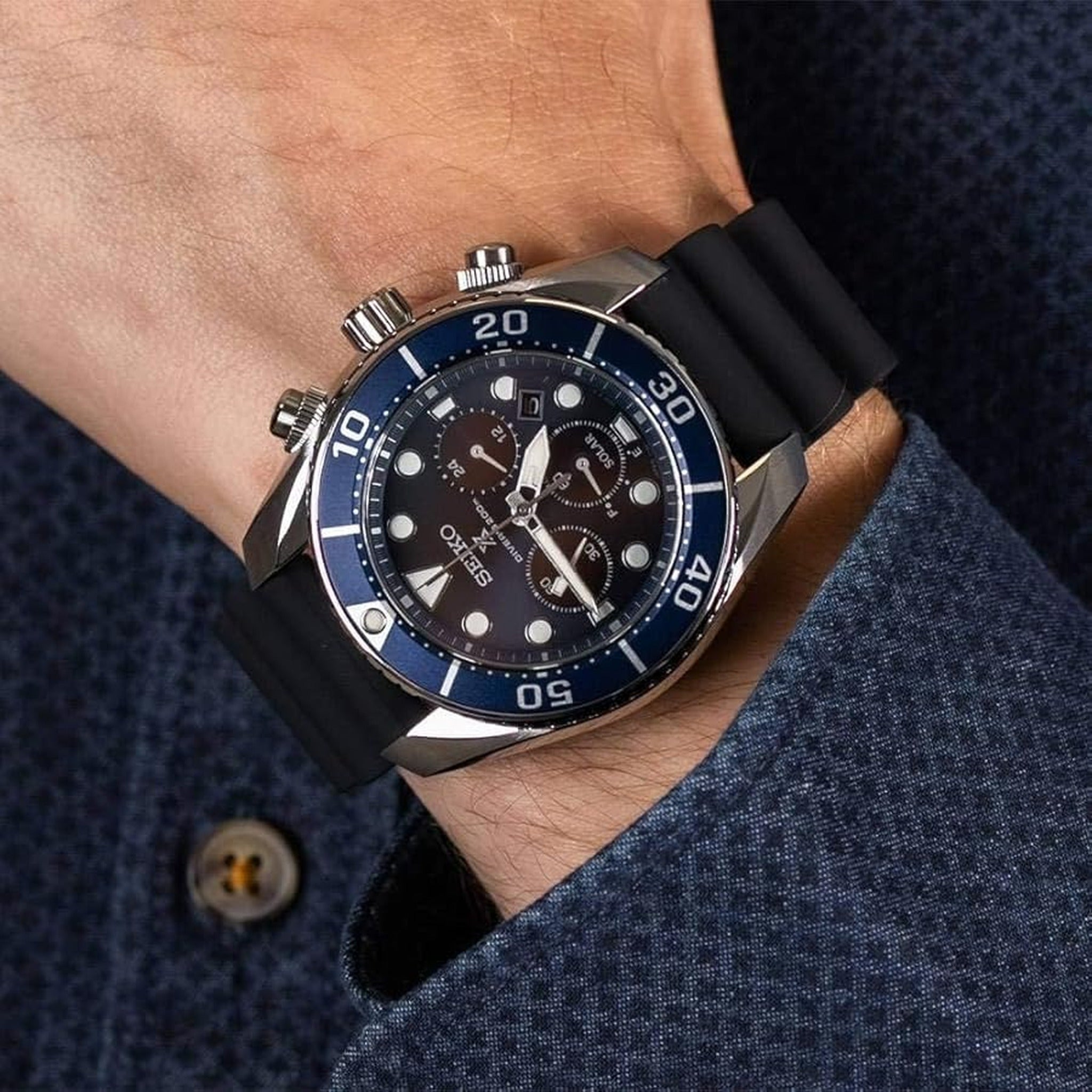 Seiko Men's Prospex Solar Chronograph Watch SSC759J1 Blue Rubber Strap