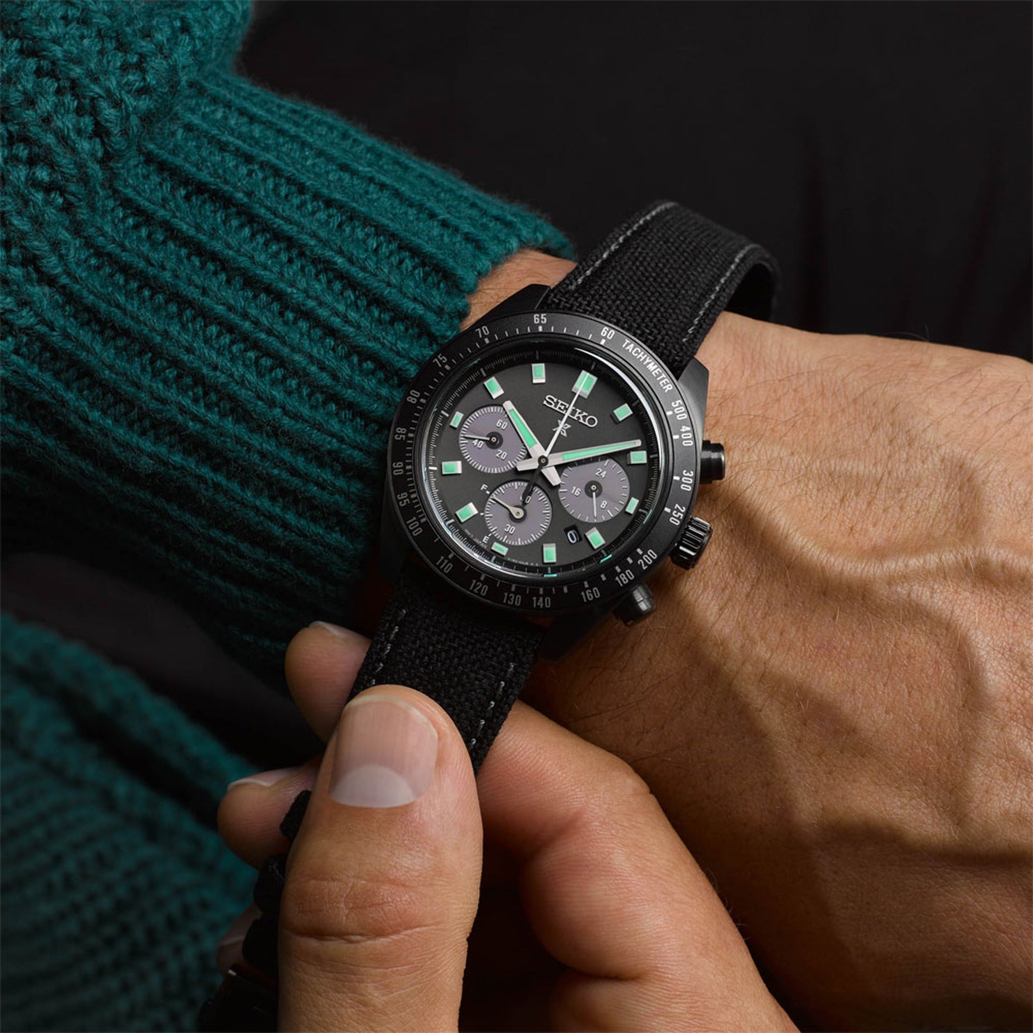 Montre Seiko Prospex Solar Homme SSC923P1 Speedtimer Chronograph Noir Bracelet Cuir Nylon