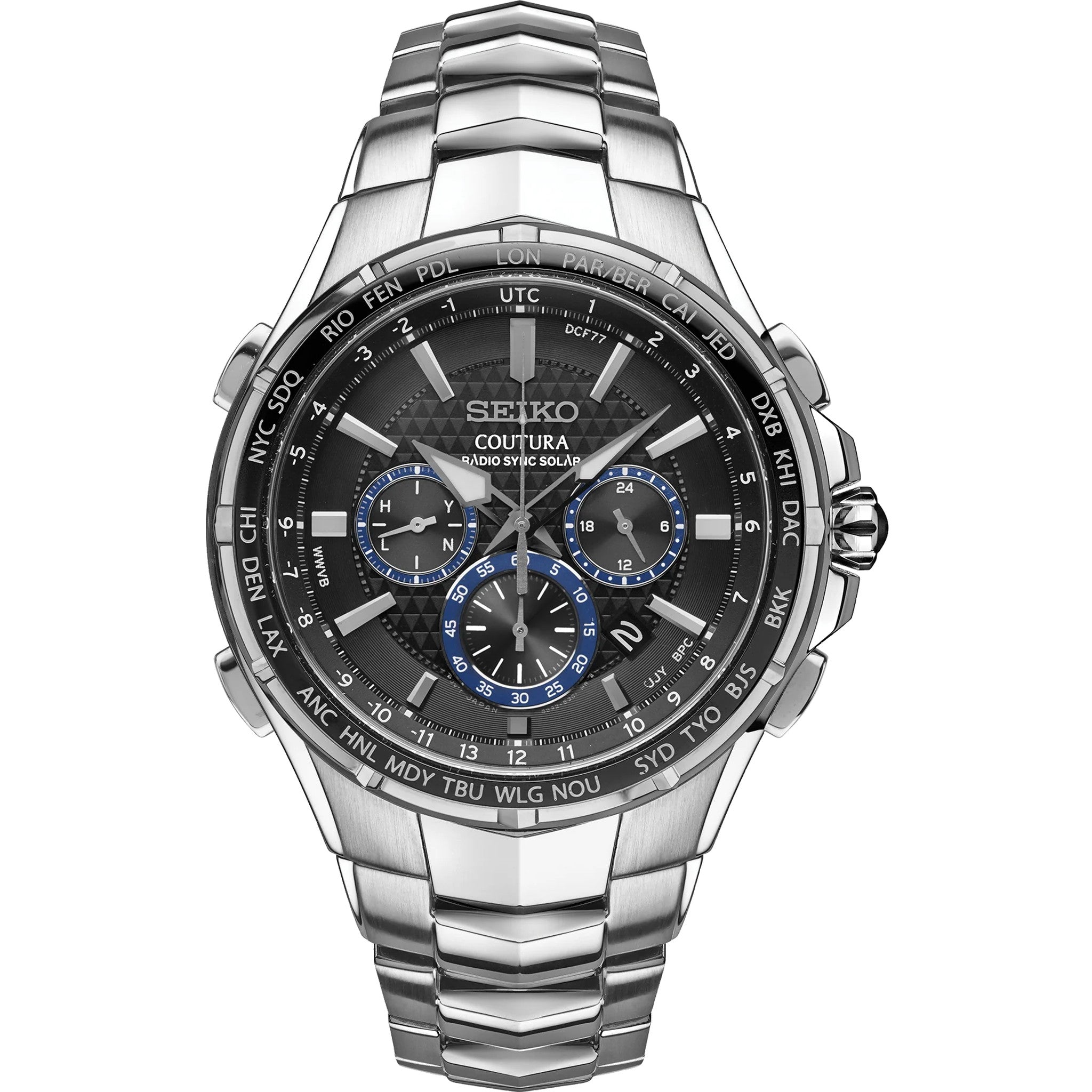 Seiko Coutura Men's Watch SSG009 Solar Chronograph Silver Black