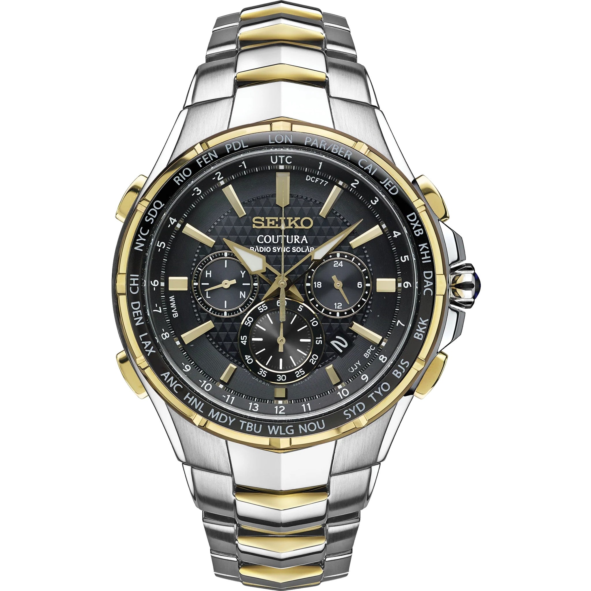 Seiko Coutura Men's Watch SSG010 Solar Chronograph Silver Gold Black