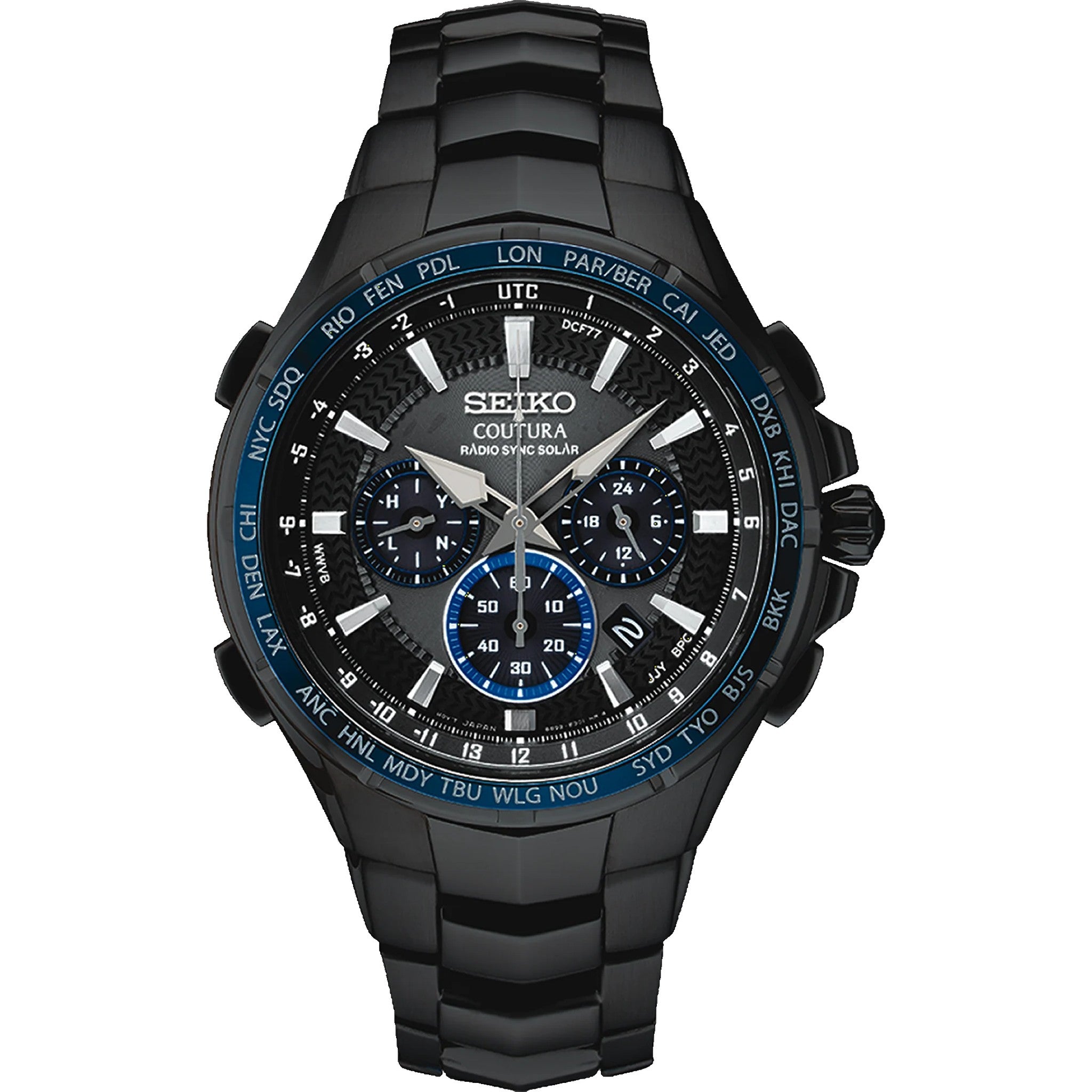Seiko Coutura Men's Watch SSG021 Solar Chronograph Black Blue