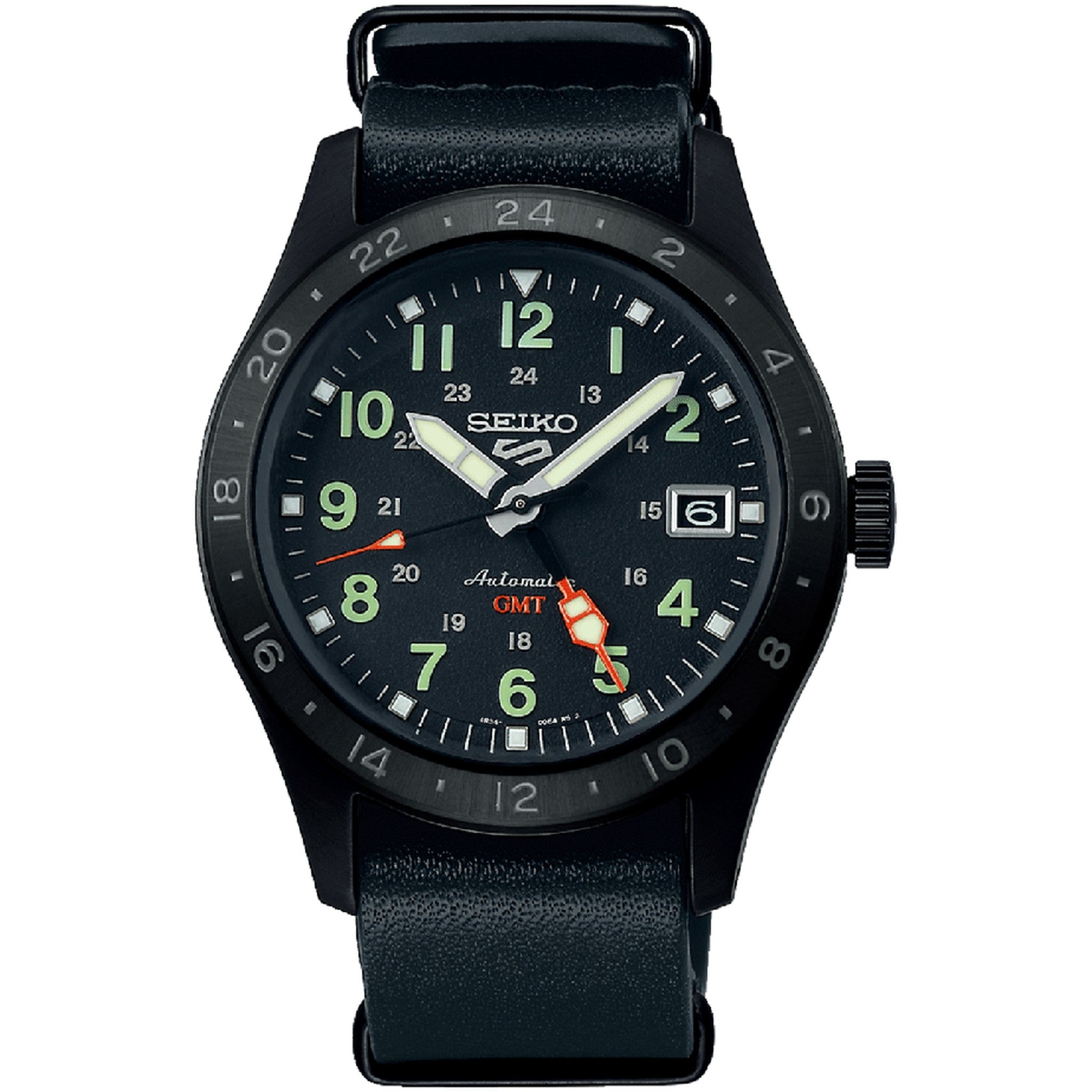 Montre Seiko 5 Sports Automatique Homme SSK025K1 Noir Bracelet NATO Cuir