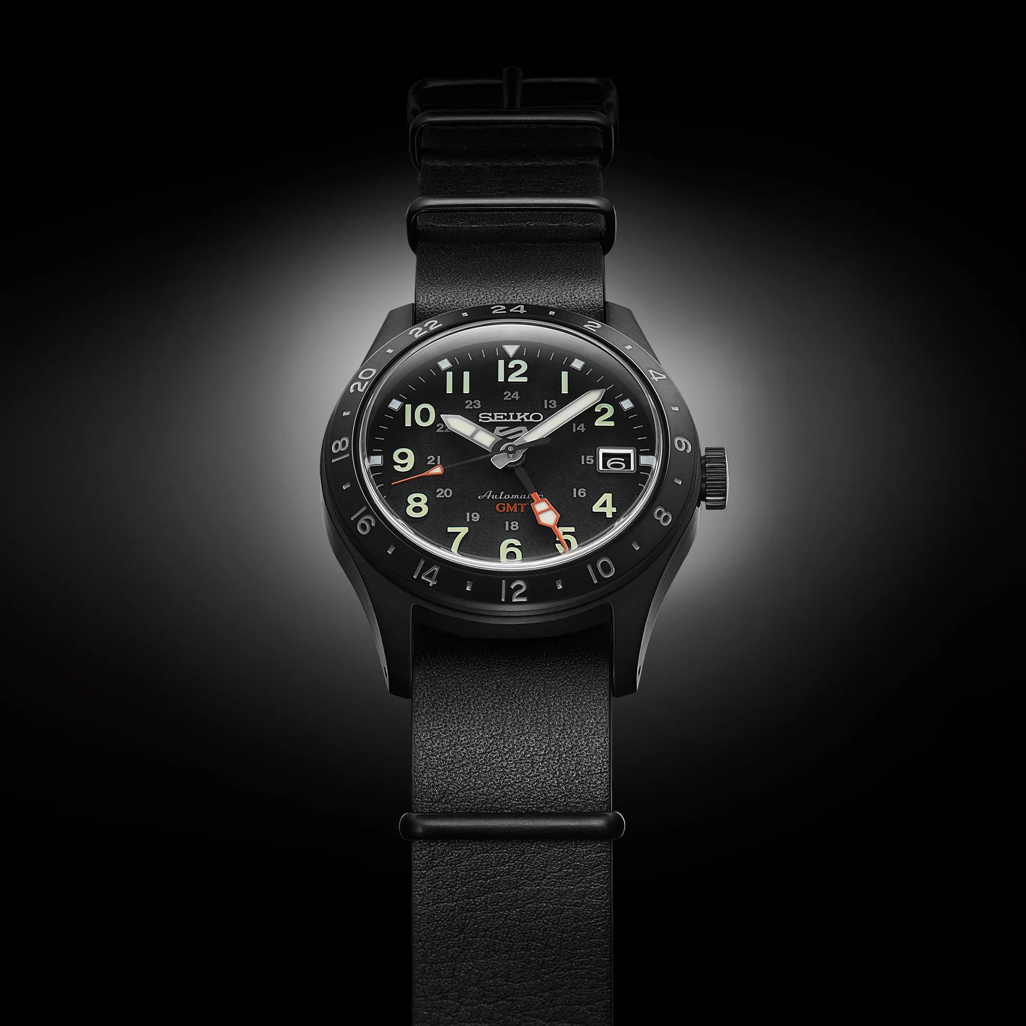Seiko 5 Sports Automatic Men's Watch SSK025K1 Black with Leather NATO Strap