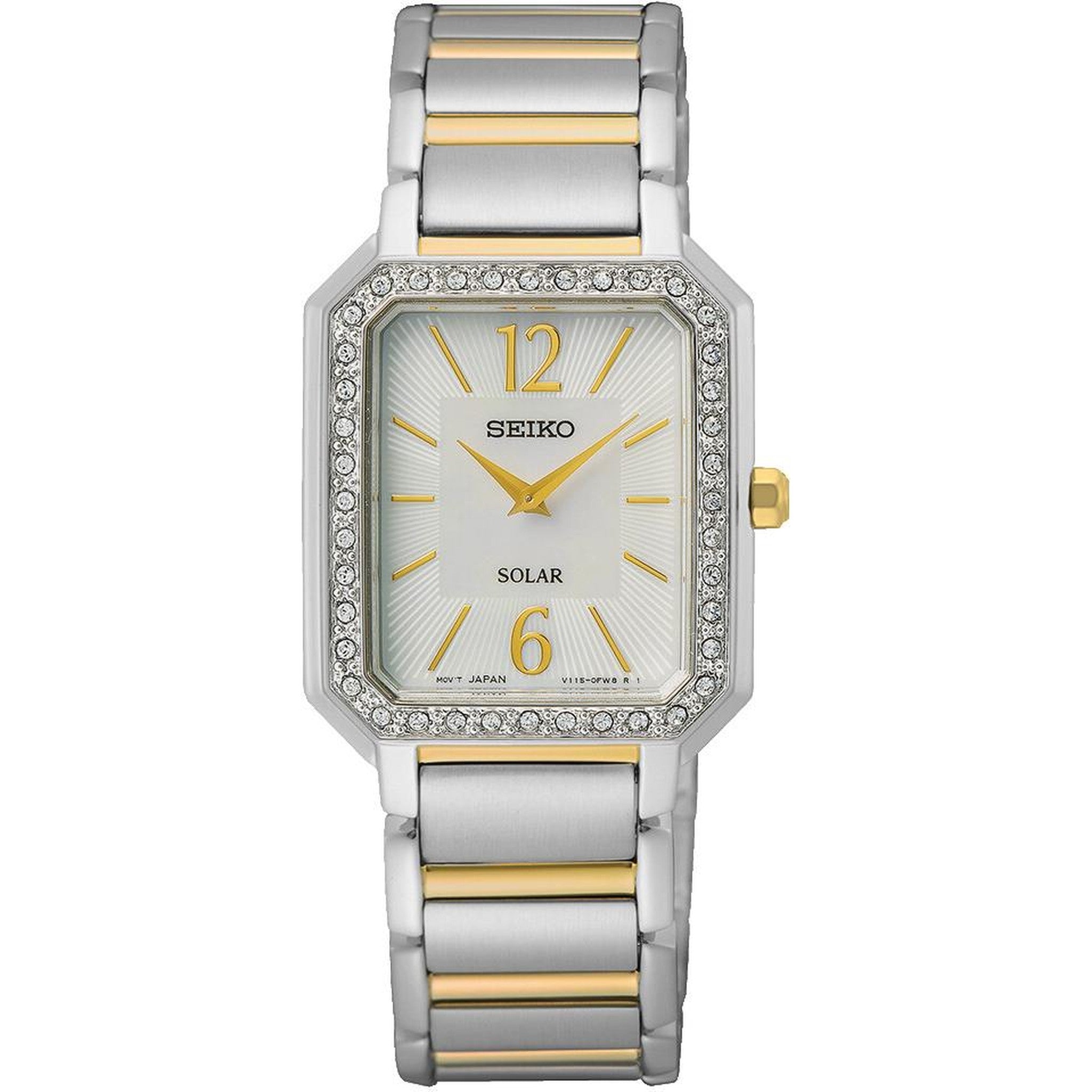 Seiko Solar Quartz Women's Watch SUP466P1 Rectangular Silver Gold