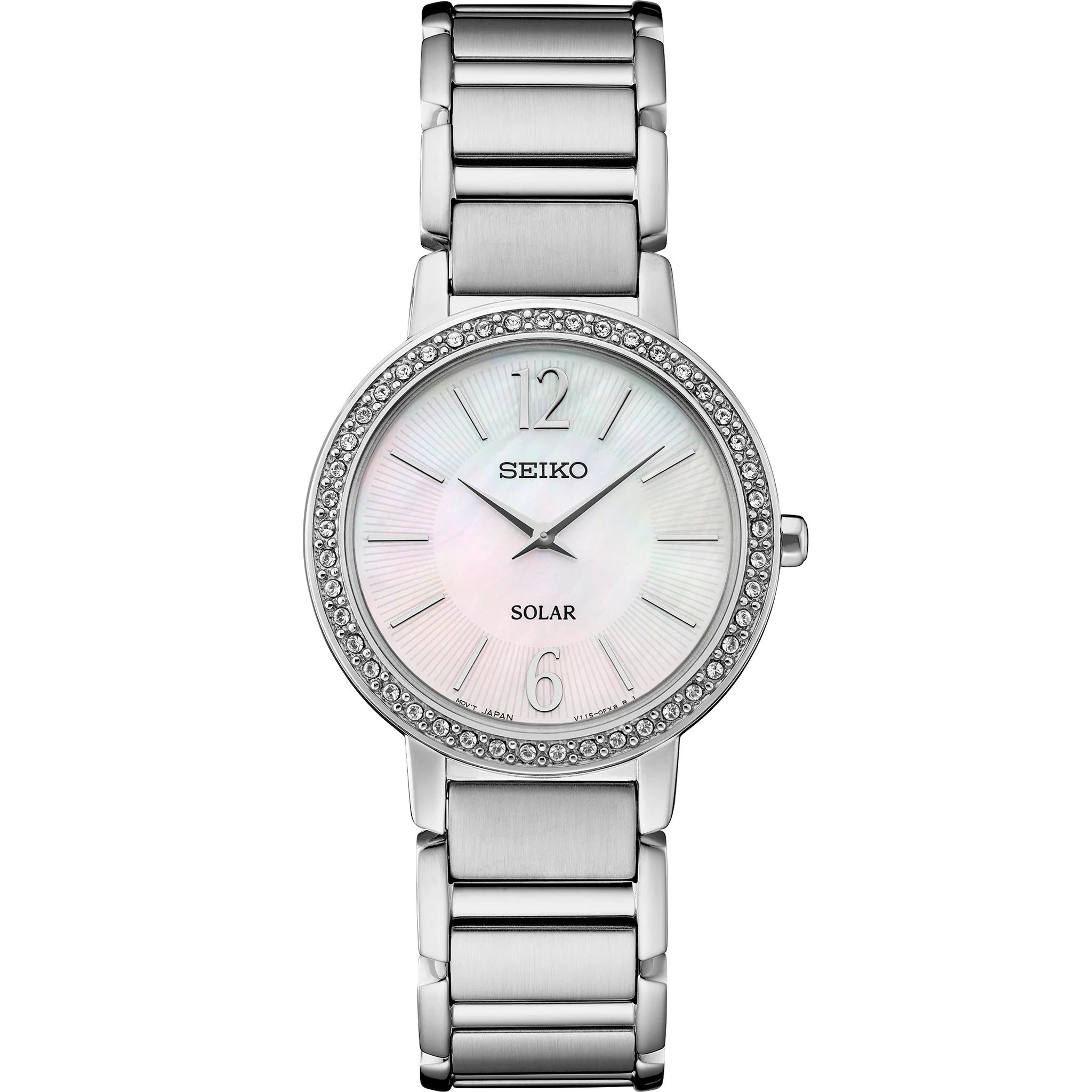 Seiko Solar Quartz Women's Watch SUP467P1 Round Mother of Pearl Silver