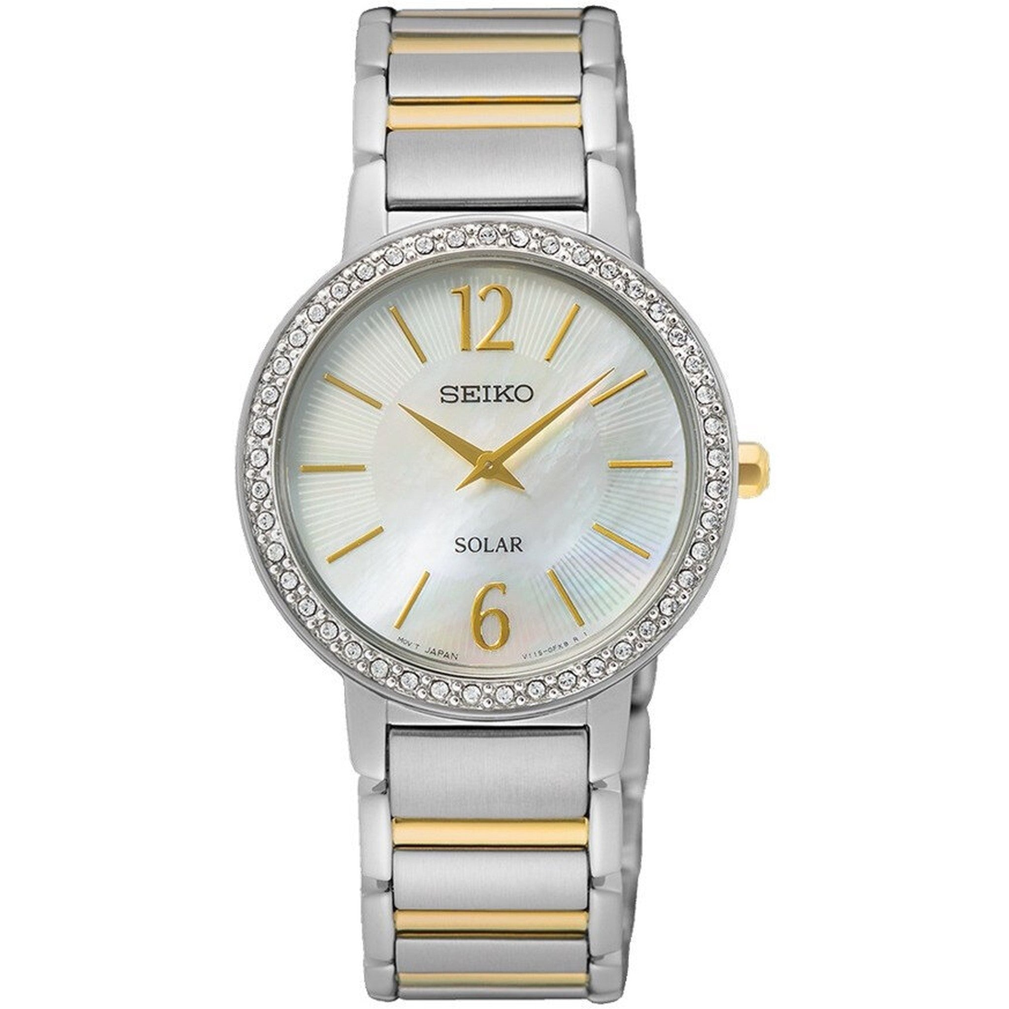 Seiko Solar Quartz Damenuhr SUP469P1 Rund Perlmutt Silber und Gold