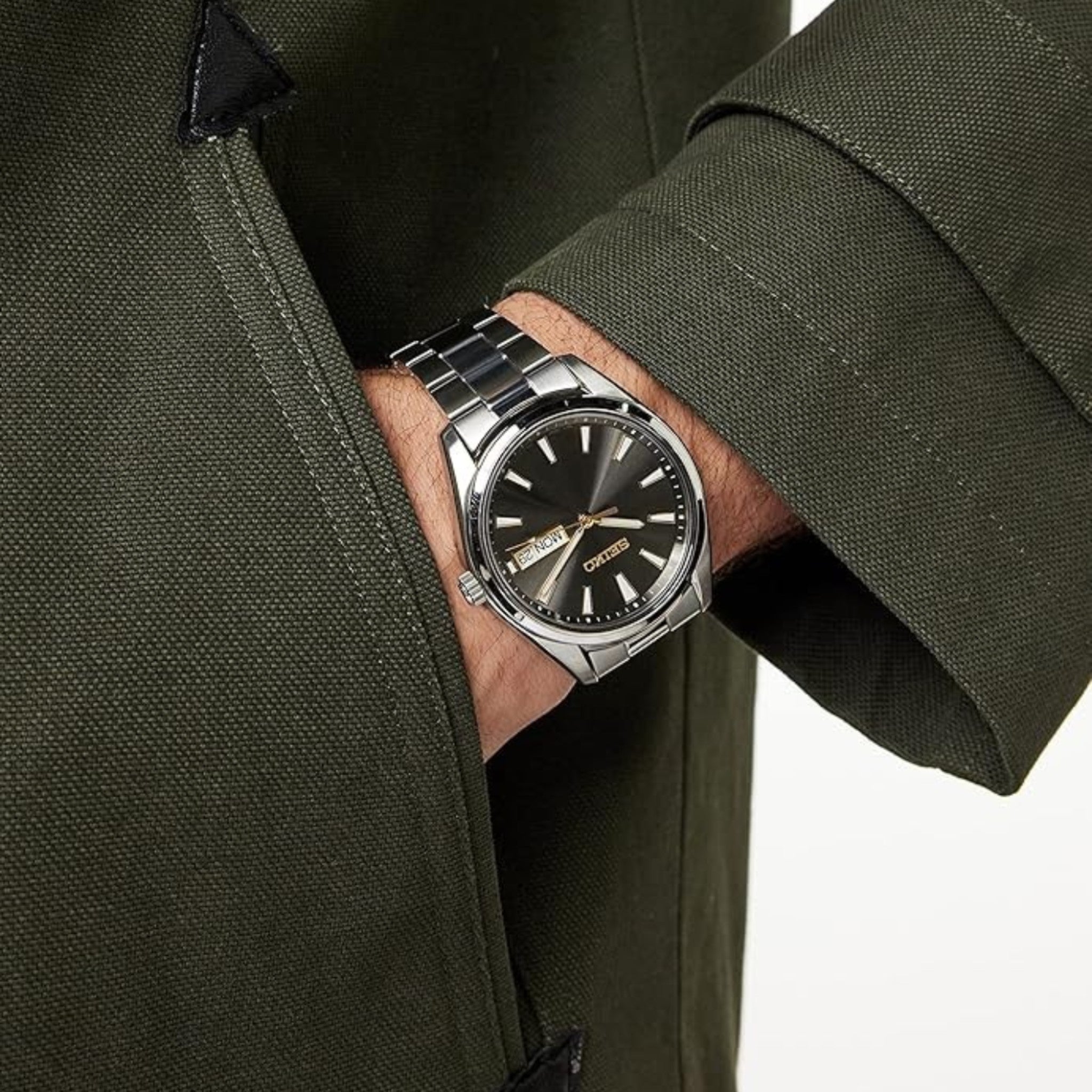 Seiko Classic Herren-Quarzuhr SUR343P1, grau, Tag/Datum