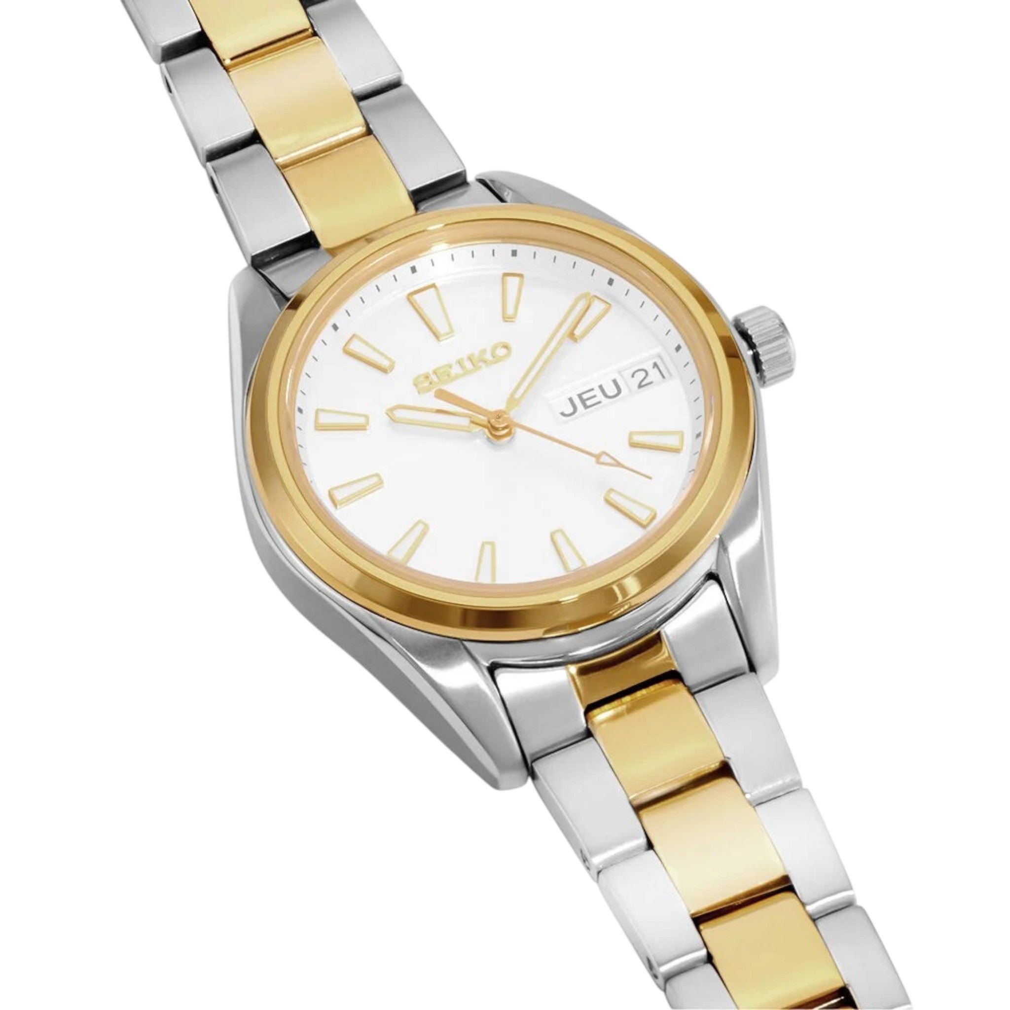 Montre Seiko Classic Femme SUR454P1 Blanc Argenté Doré Quartz