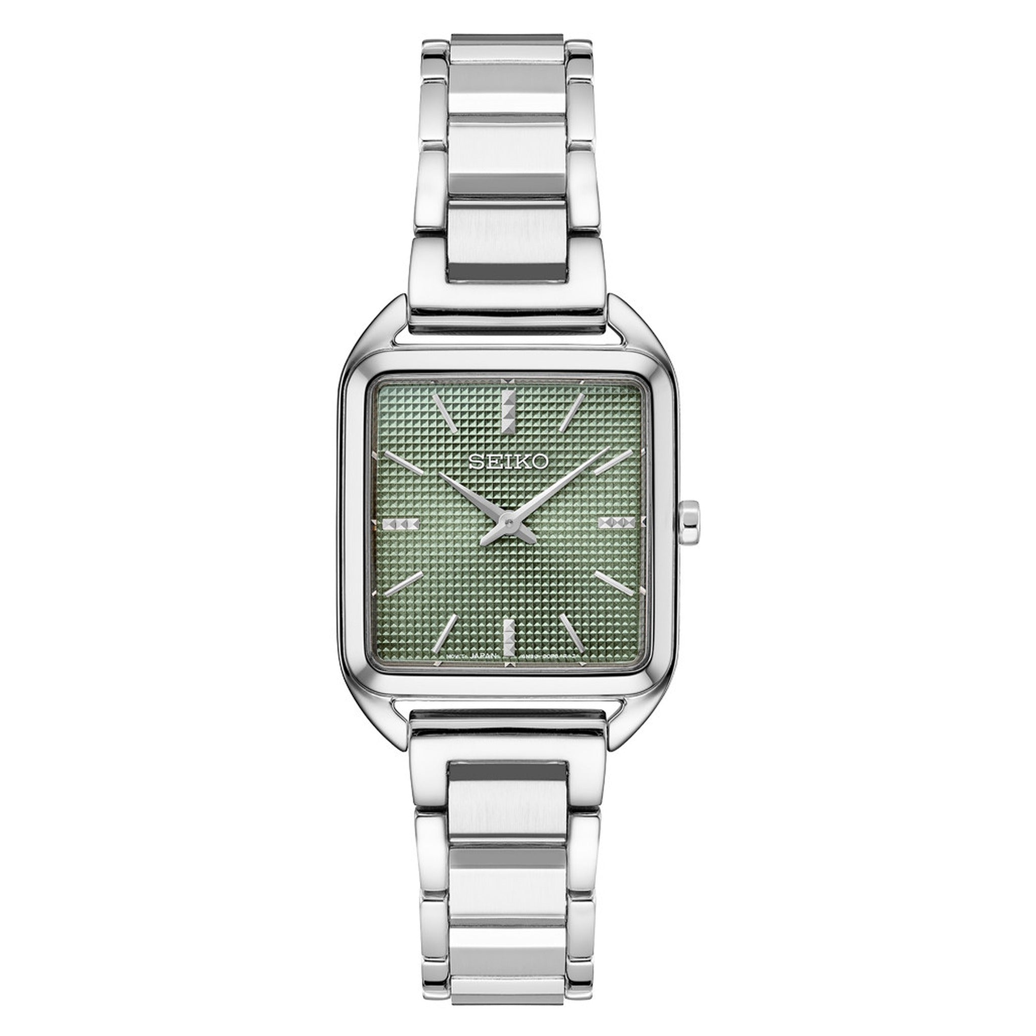 Seiko Classic Quartz Women's Watch SWR075P1 Rectangular Silver Green