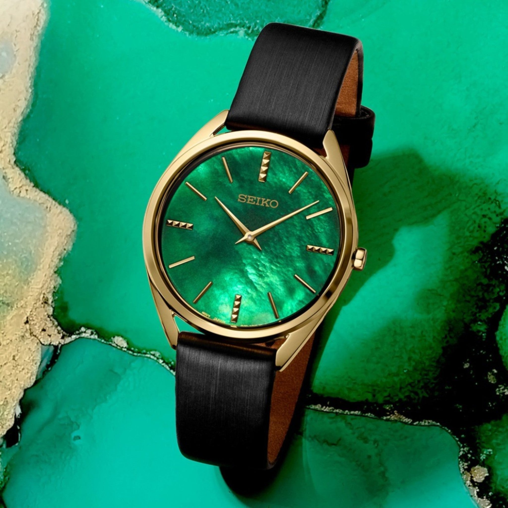 Montre Seiko Femme SWR080P1 Doré Vert Emeraude Quartz