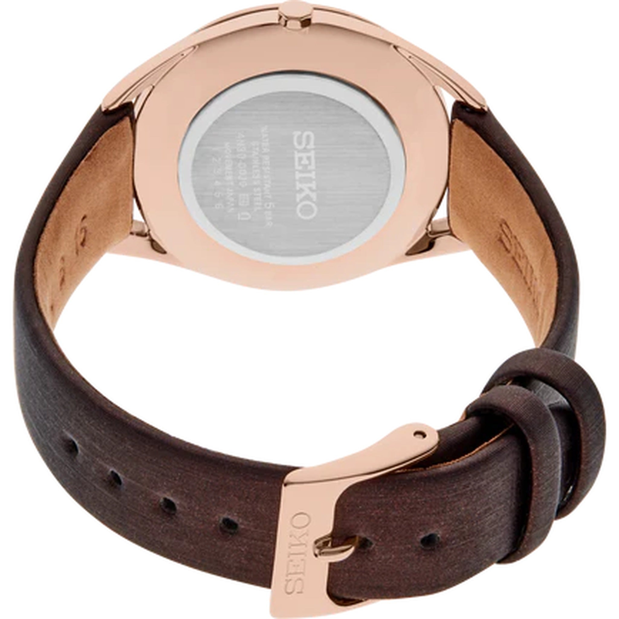 Montre Seiko Essentials Quartz Ronde Femme SWR082P1 Or Rose Bordeaux Bracelet Cuir