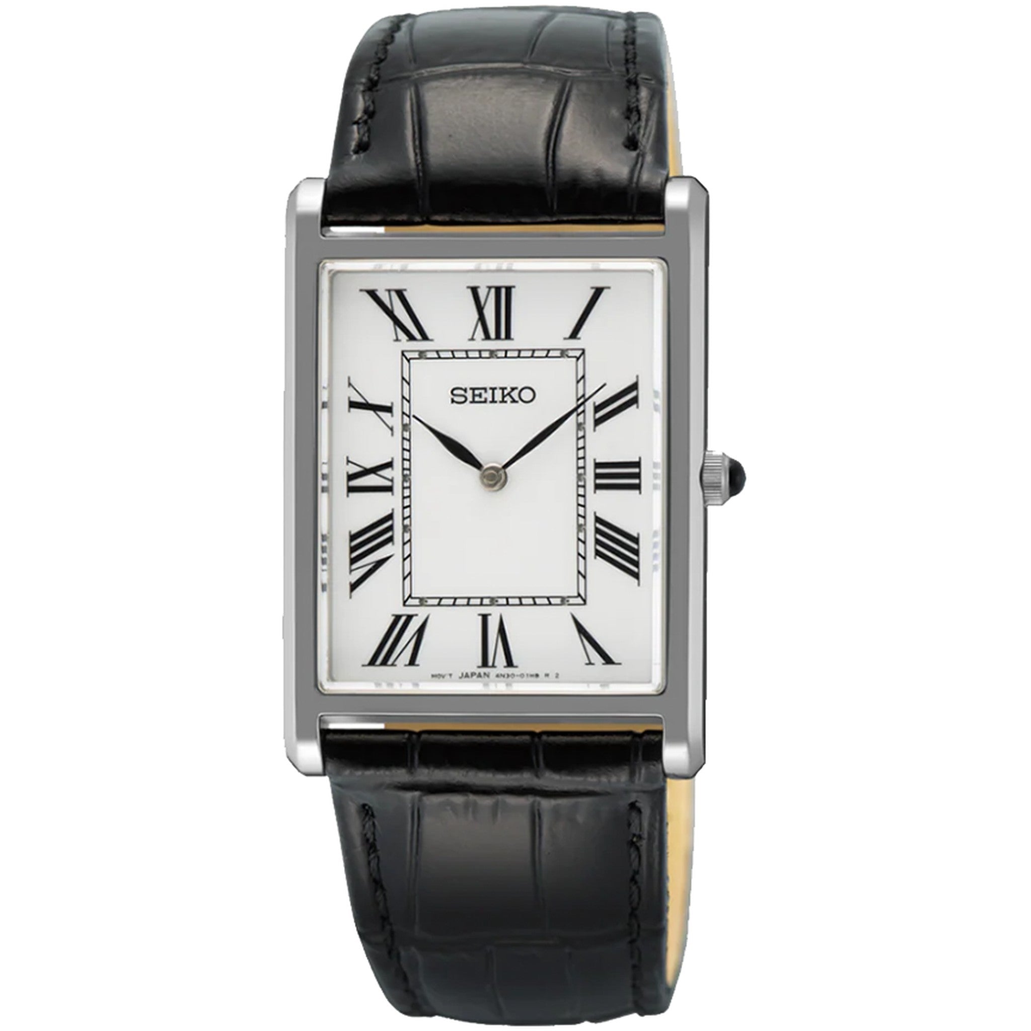 Montre Seiko Classique Rectangulaire Homme SWR103P1 Argenté Blanc Chiffres Romains