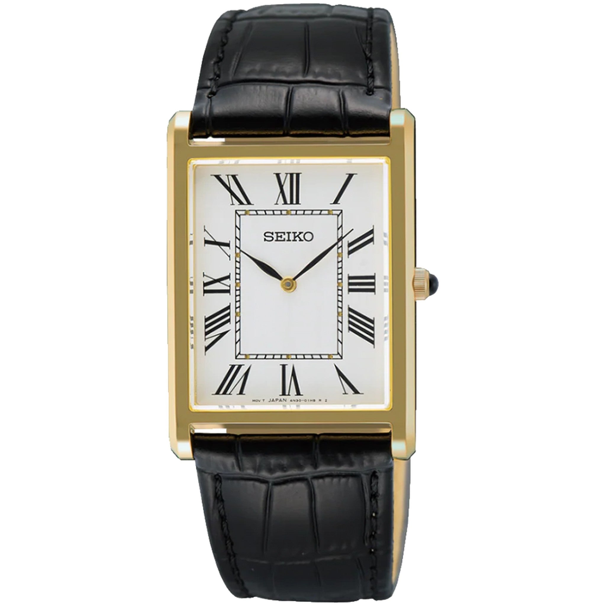 Seiko Classic Rectangular Men's Watch SWR104P1 Gold and White with Roman Numerals
