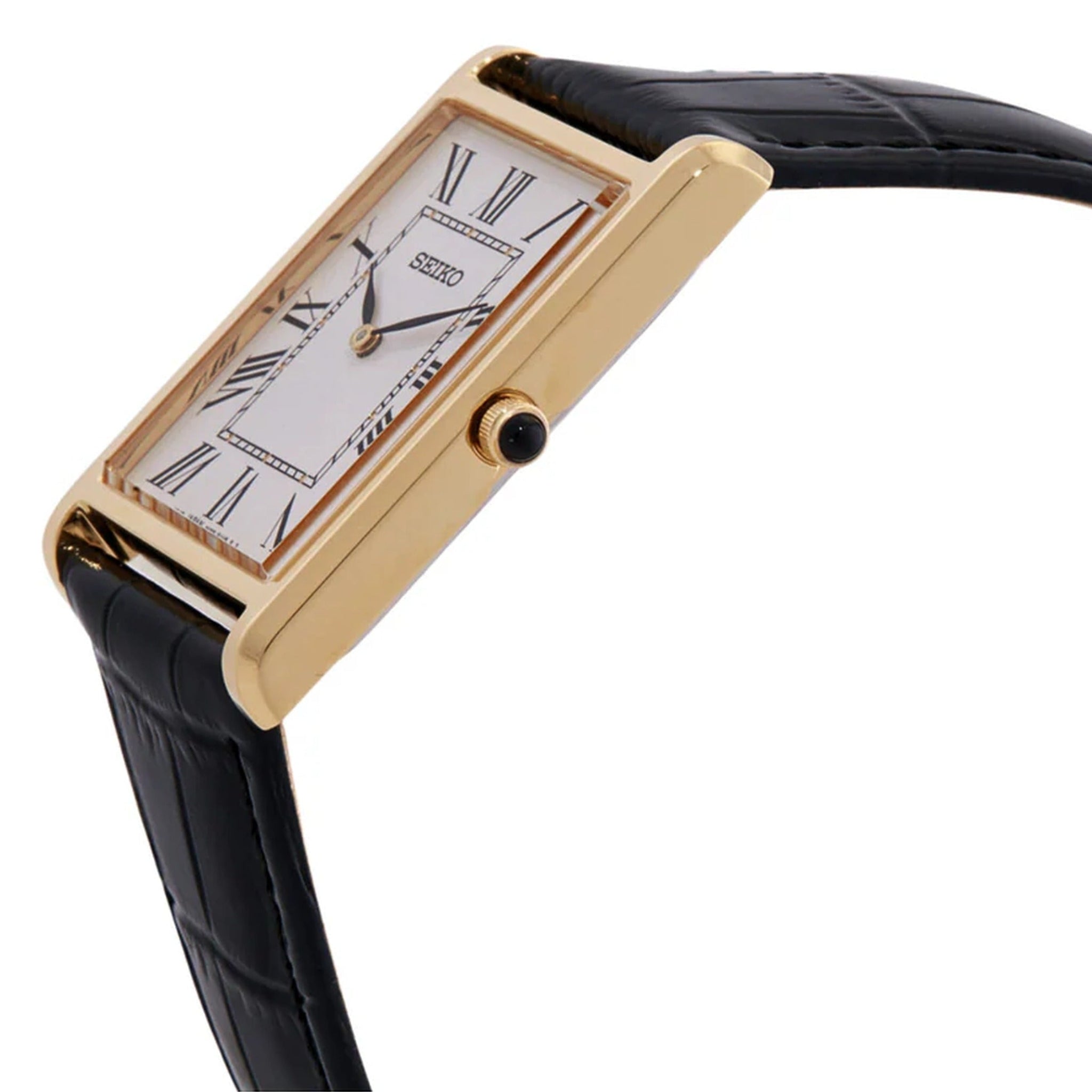 Seiko Classic Rectangular Men's Watch SWR104P1 Gold and White with Roman Numerals