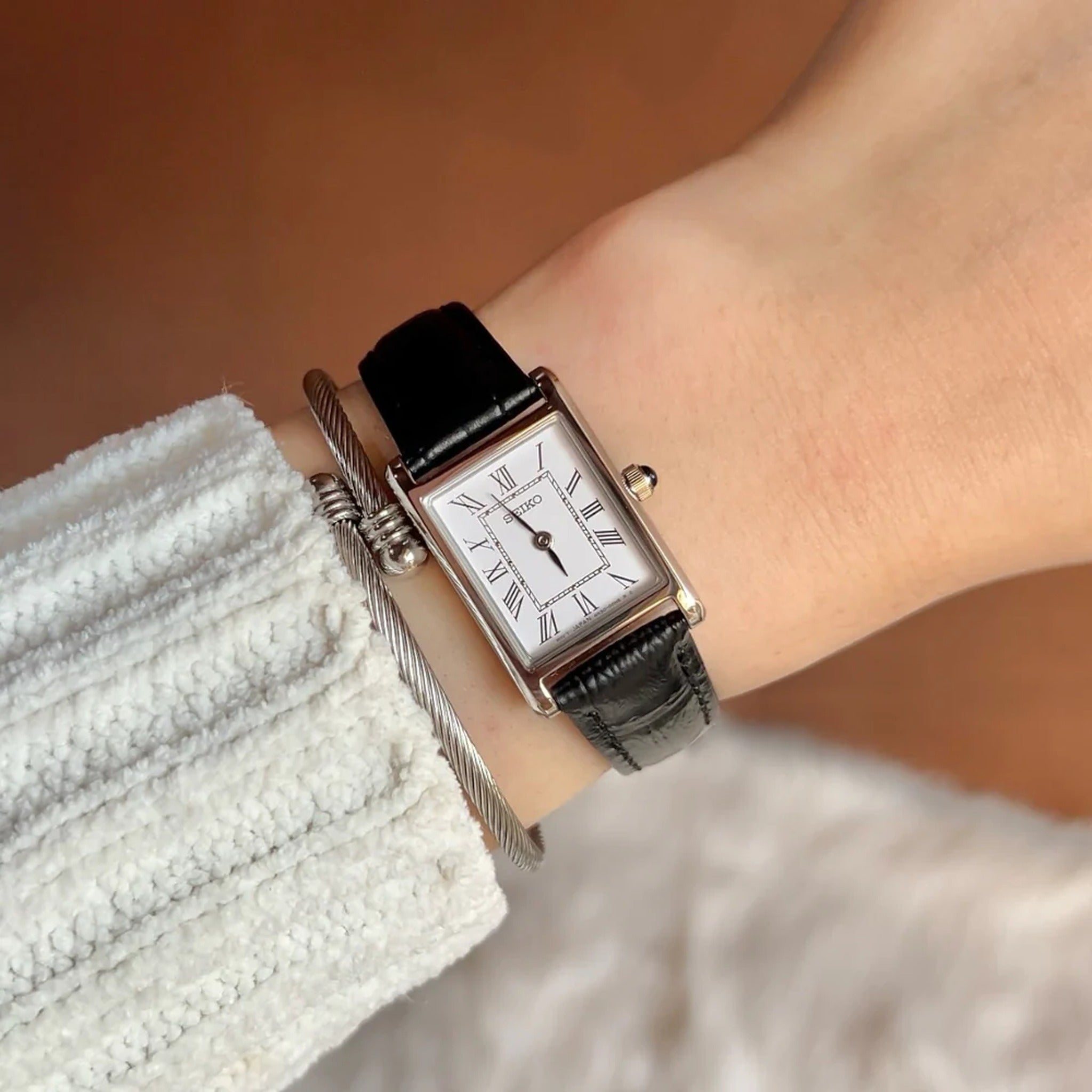 Seiko Classic Rectangular Women's Watch SWR107P1 Silver White Roman Numerals